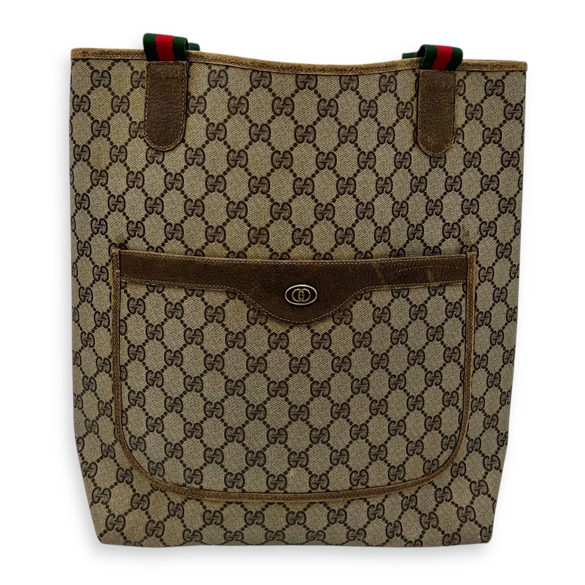 GG Tote Bag Grey in Coated Canvas, Gold hardware