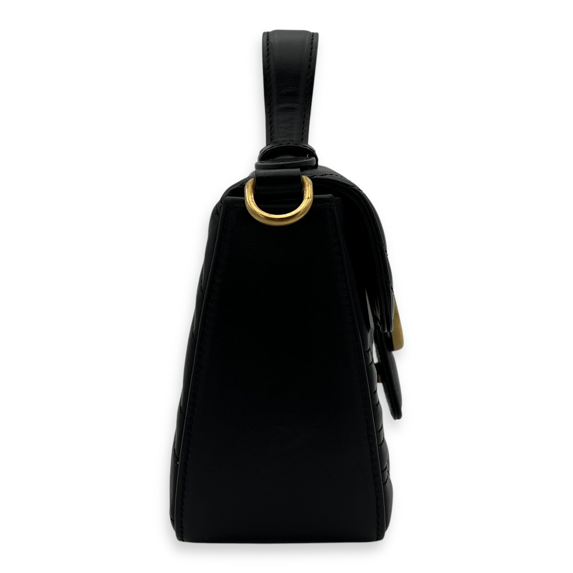 GG Marmont Mini Black Top Handle Bag in Calfskin, Gold hardware