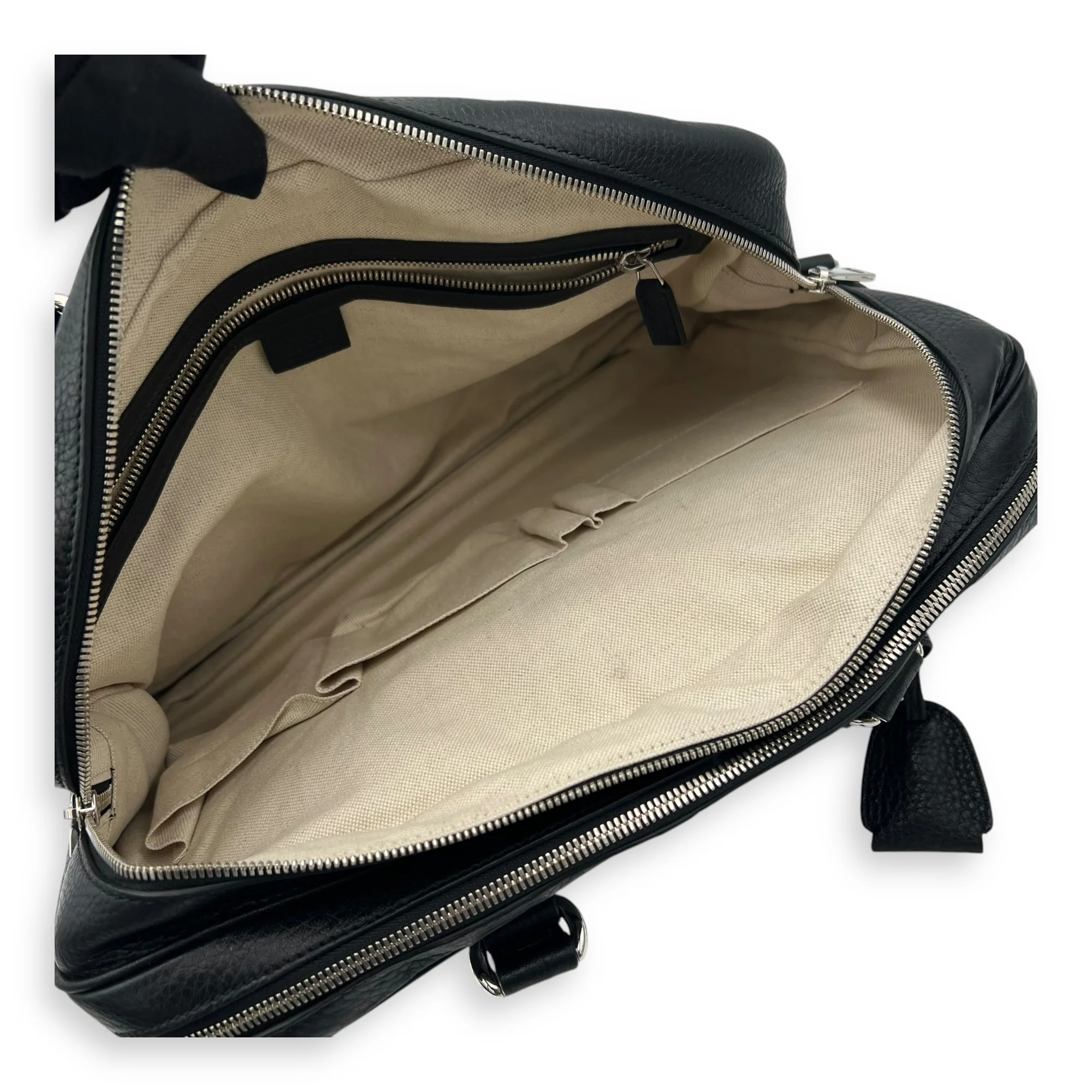 Soho Black Briefcase in Calfskin, Silver hardware