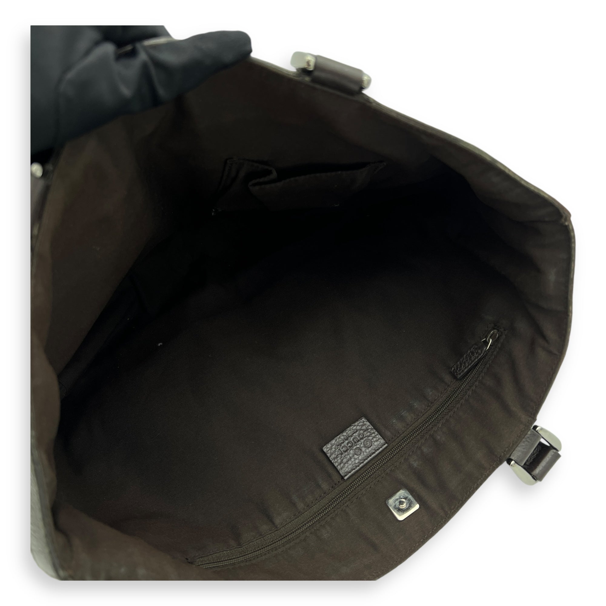 GG Abbey Pocket Black Tote Bag in Canvas, Silver hardware