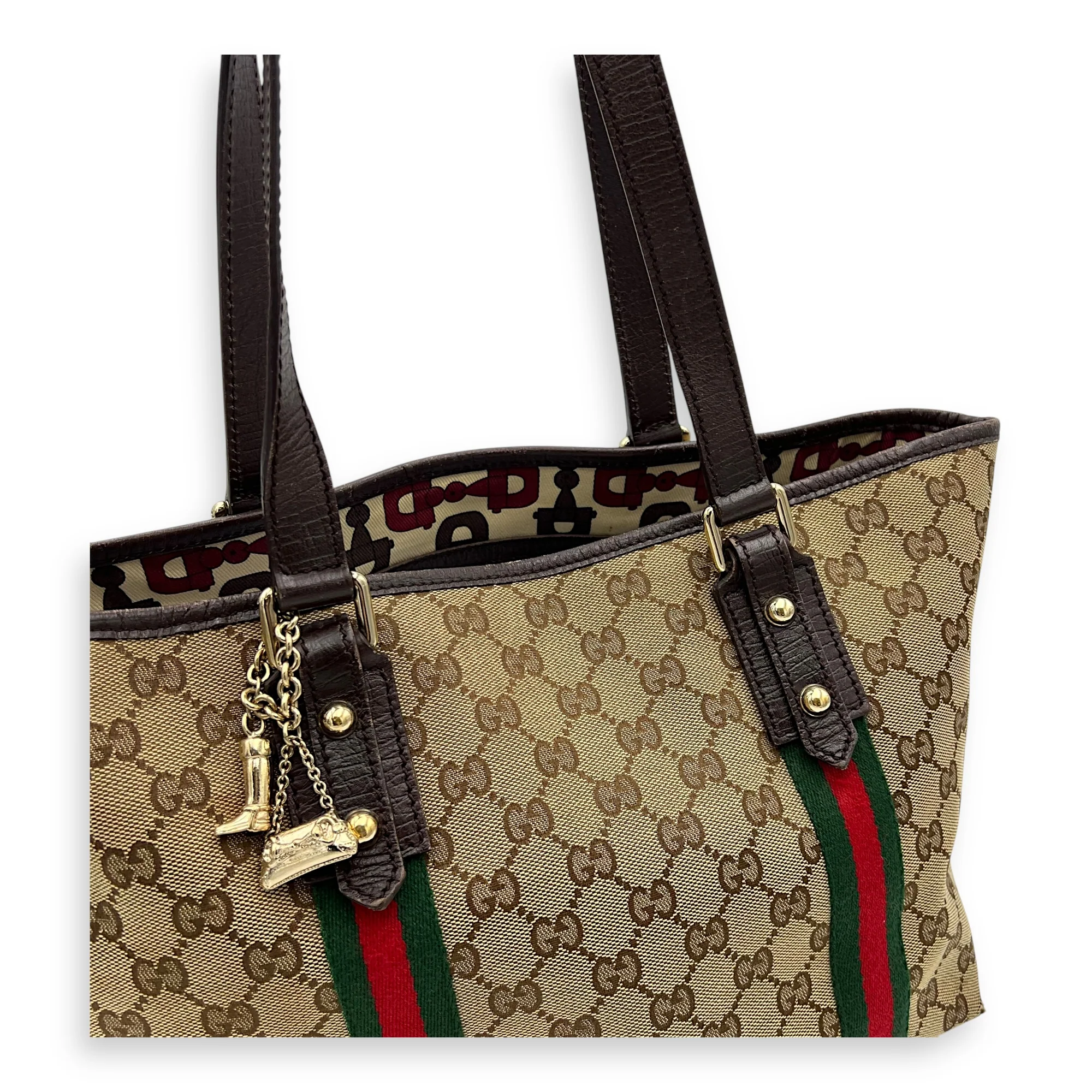 GG Tote Bag Brown in Canvas, Gold hardware