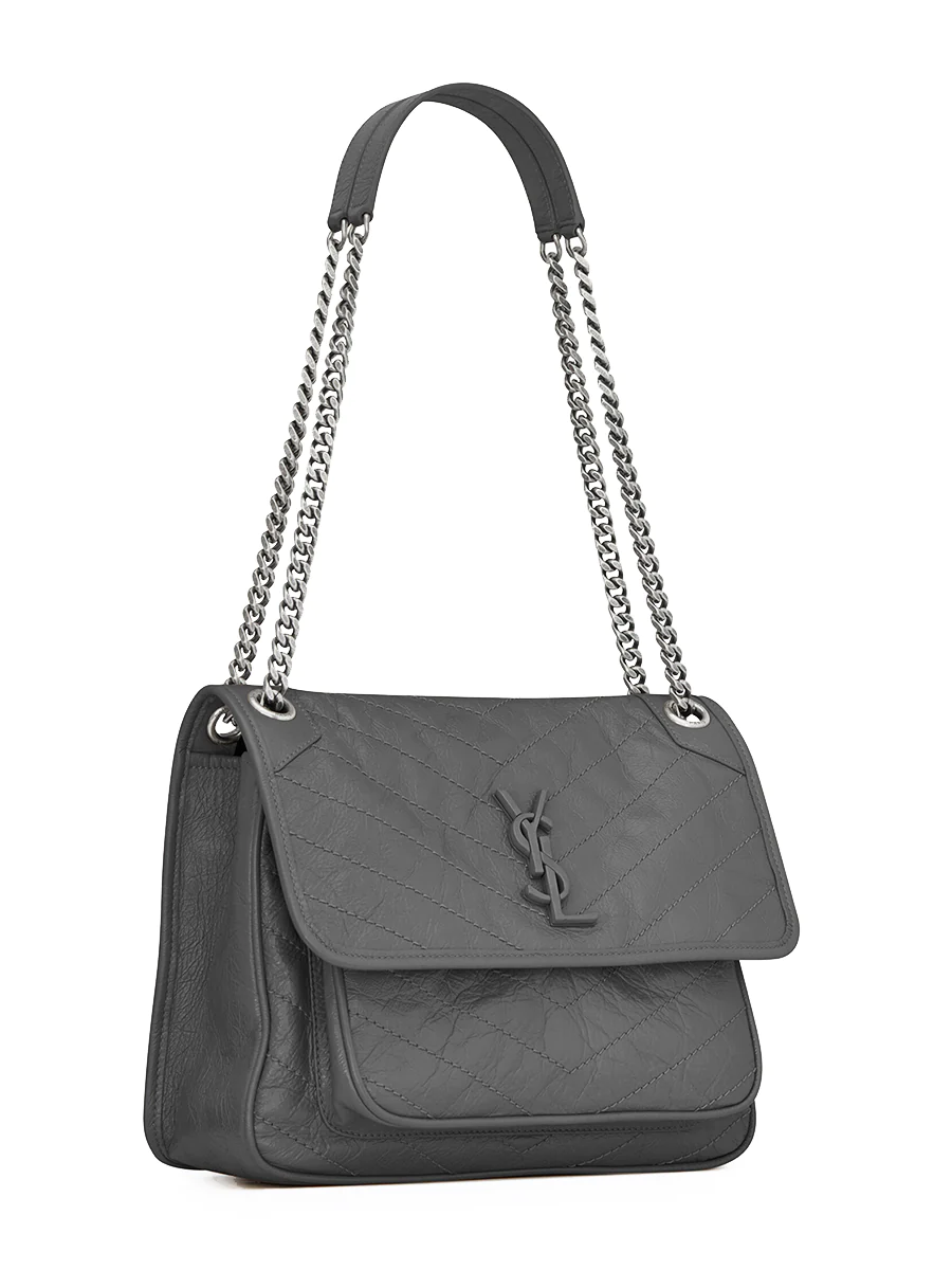 Niki Medium Chain Bag Crinkled Vintage Leather in Storm