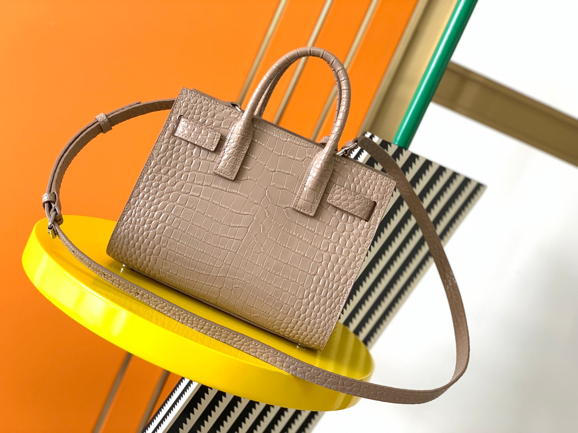 YSL Classic Sac De Jour Nano In Crocodile Shiny Embossed Leather