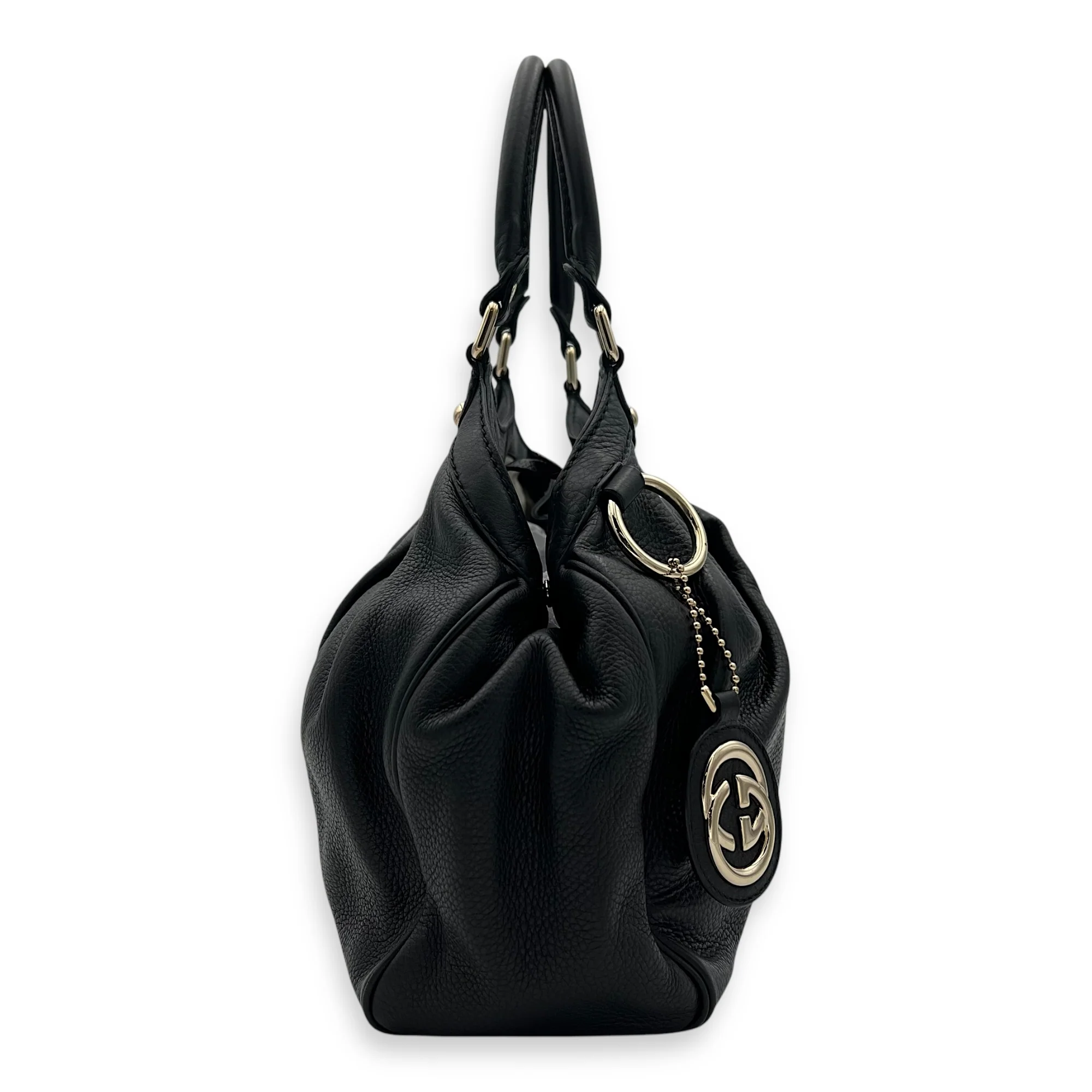 Sukey Black Top Handle Bag in Calfskin, Light Gold hardware