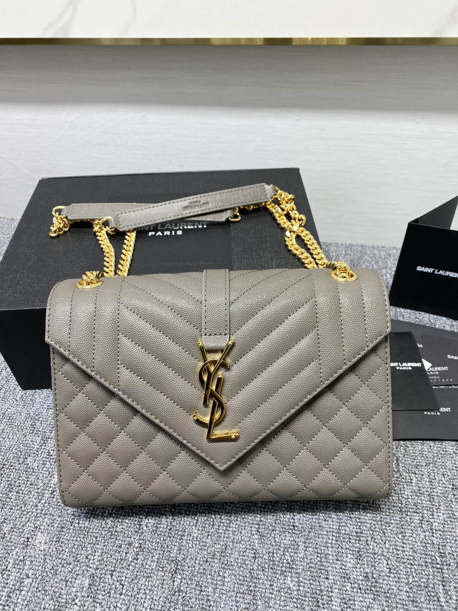 YSL Envelope Medium Bag In Mix Matelasse Grain De Poudre Embossed Leather