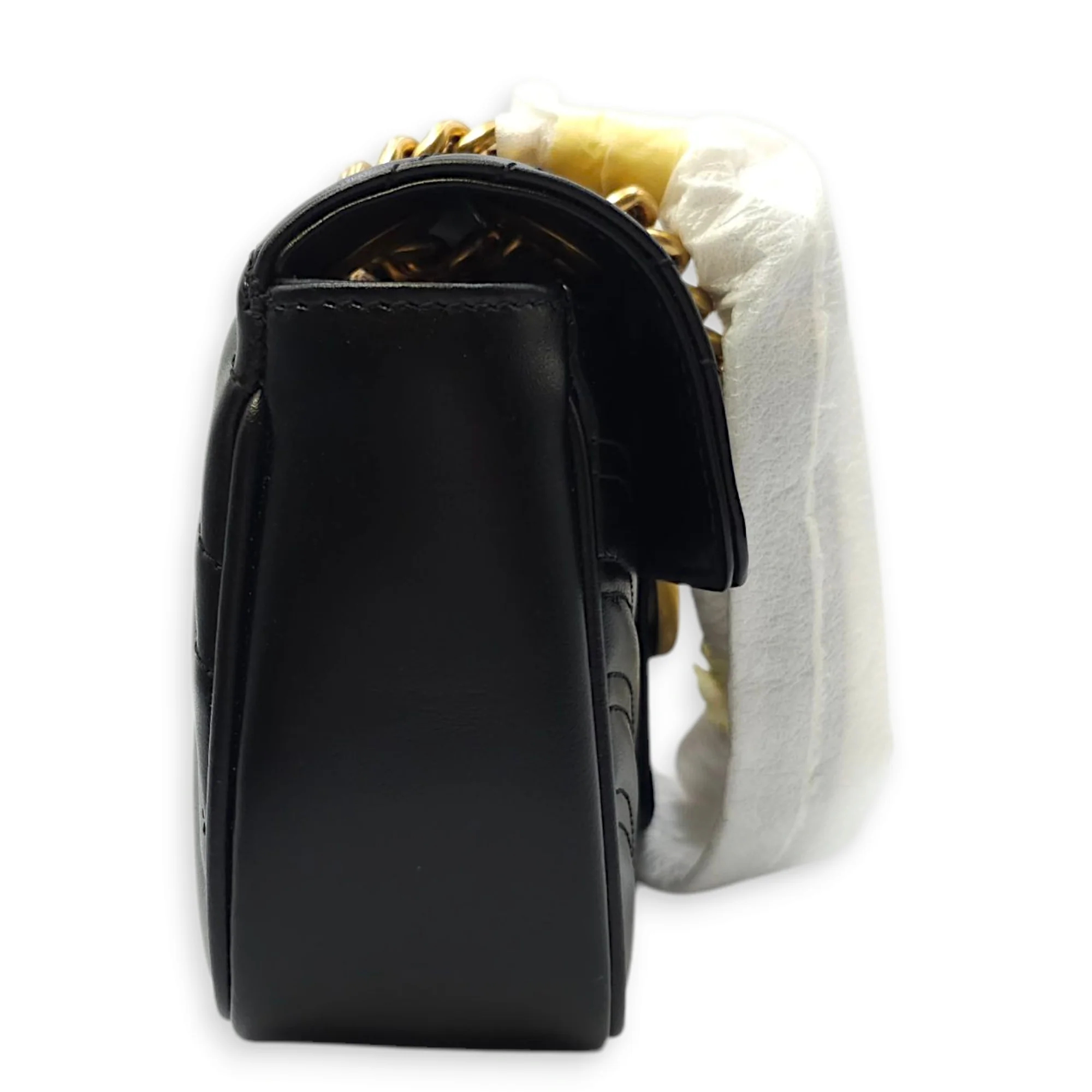 Marmont Flap Small Black Crossbody Bag in Calfskin, Gold hardware