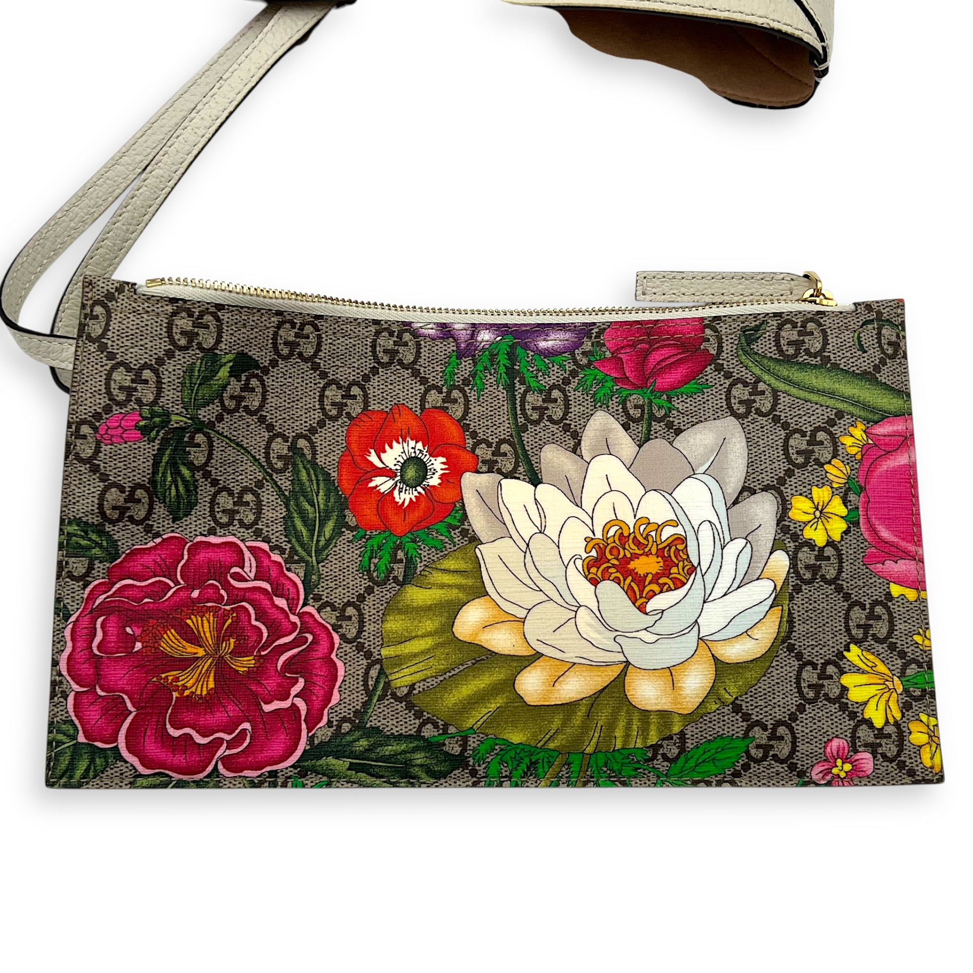 Ophidia Tote Bag White in Coated Canvas, Gold hardware