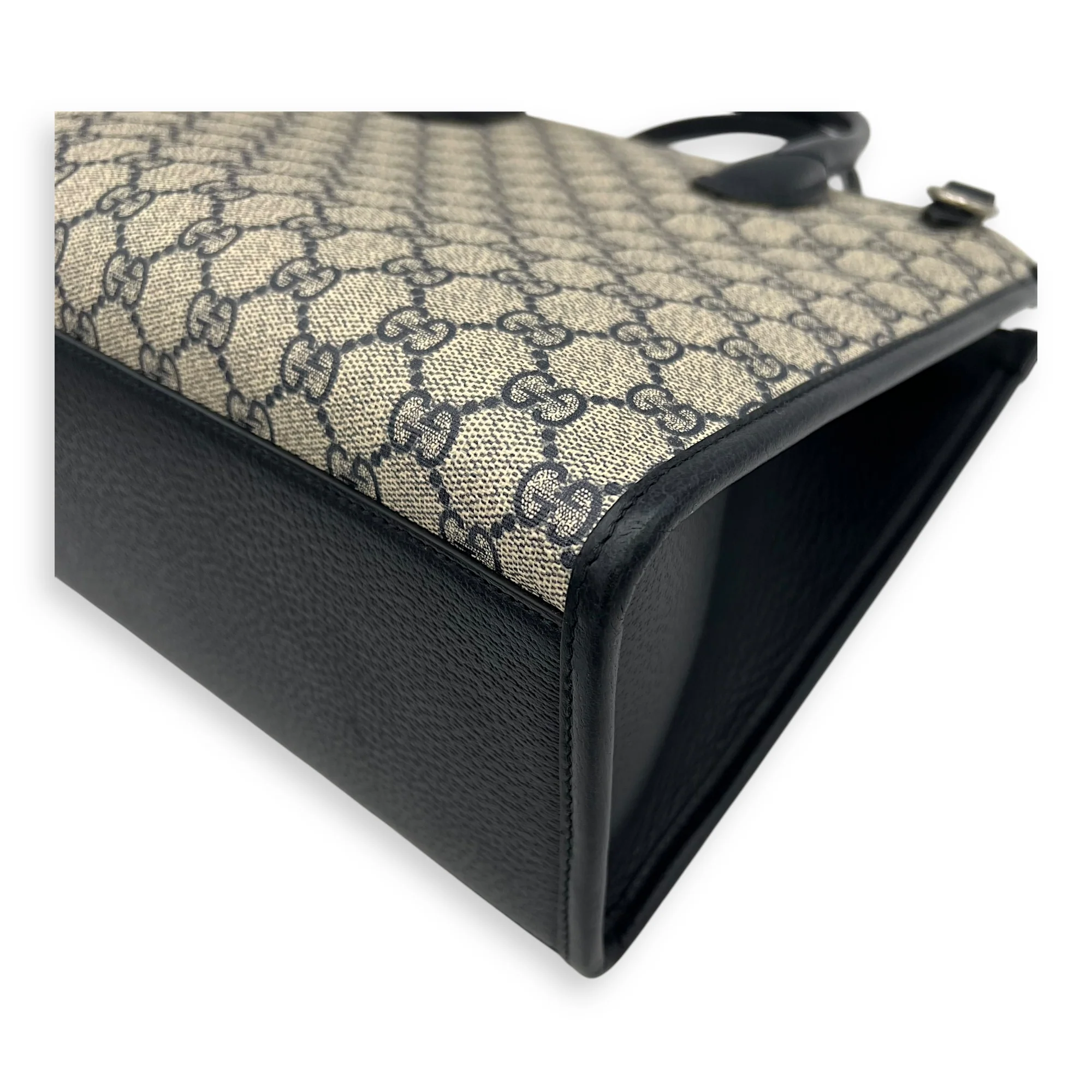 GG Supreme Top Handle Bag Blue in Coated Canvas, Ruthenium hardware