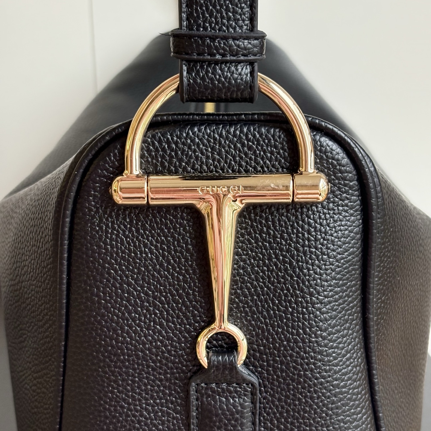 Gucci Half Horsebit Shoulder Black soft grainy leather Bag