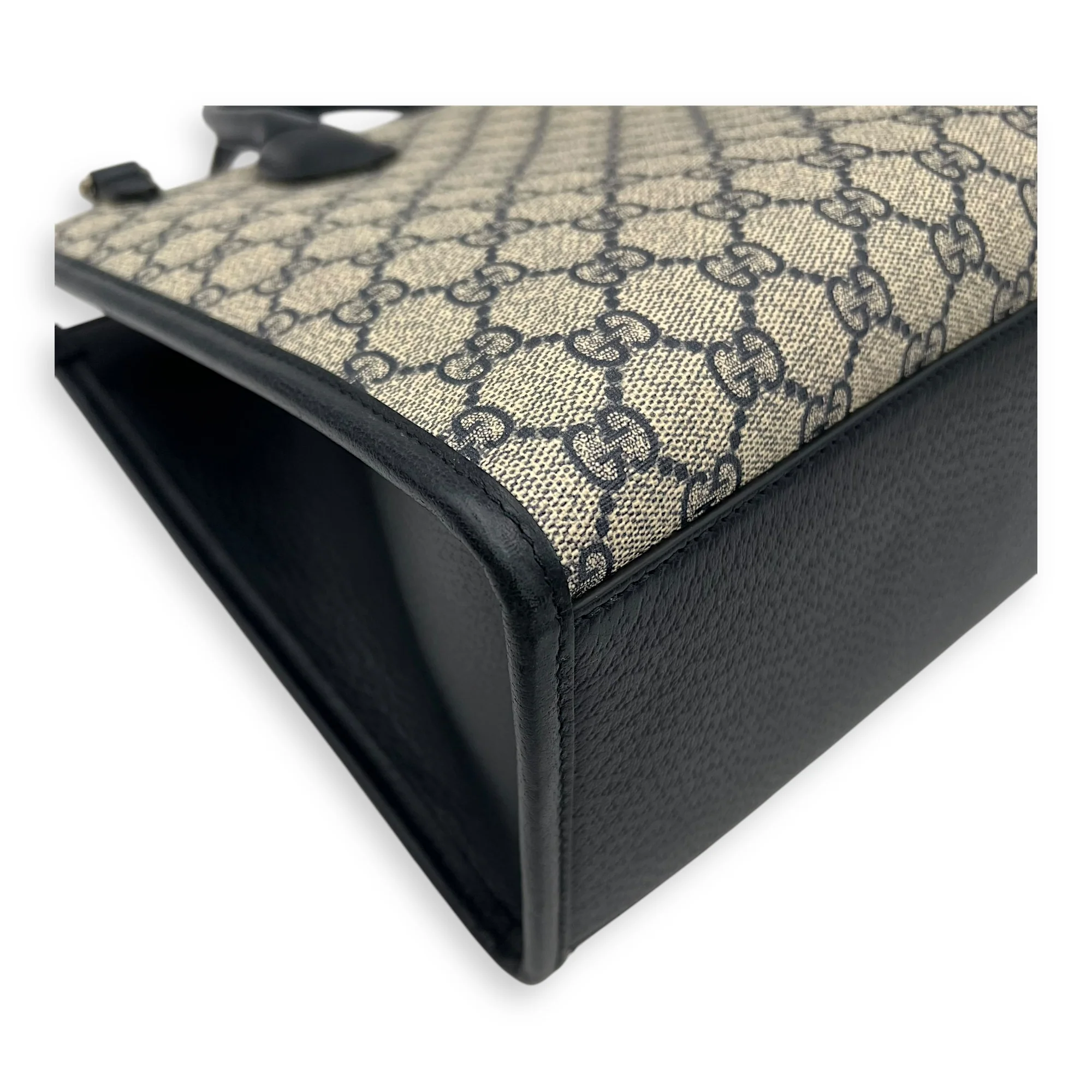 GG Supreme Top Handle Bag Blue in Coated Canvas, Ruthenium hardware