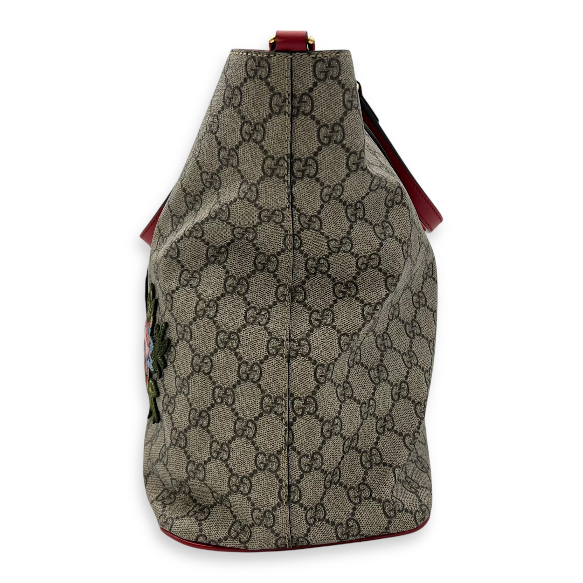 GG Supreme Snake Heart Grey Tote Bag in Coated Canvas, Silver hardware