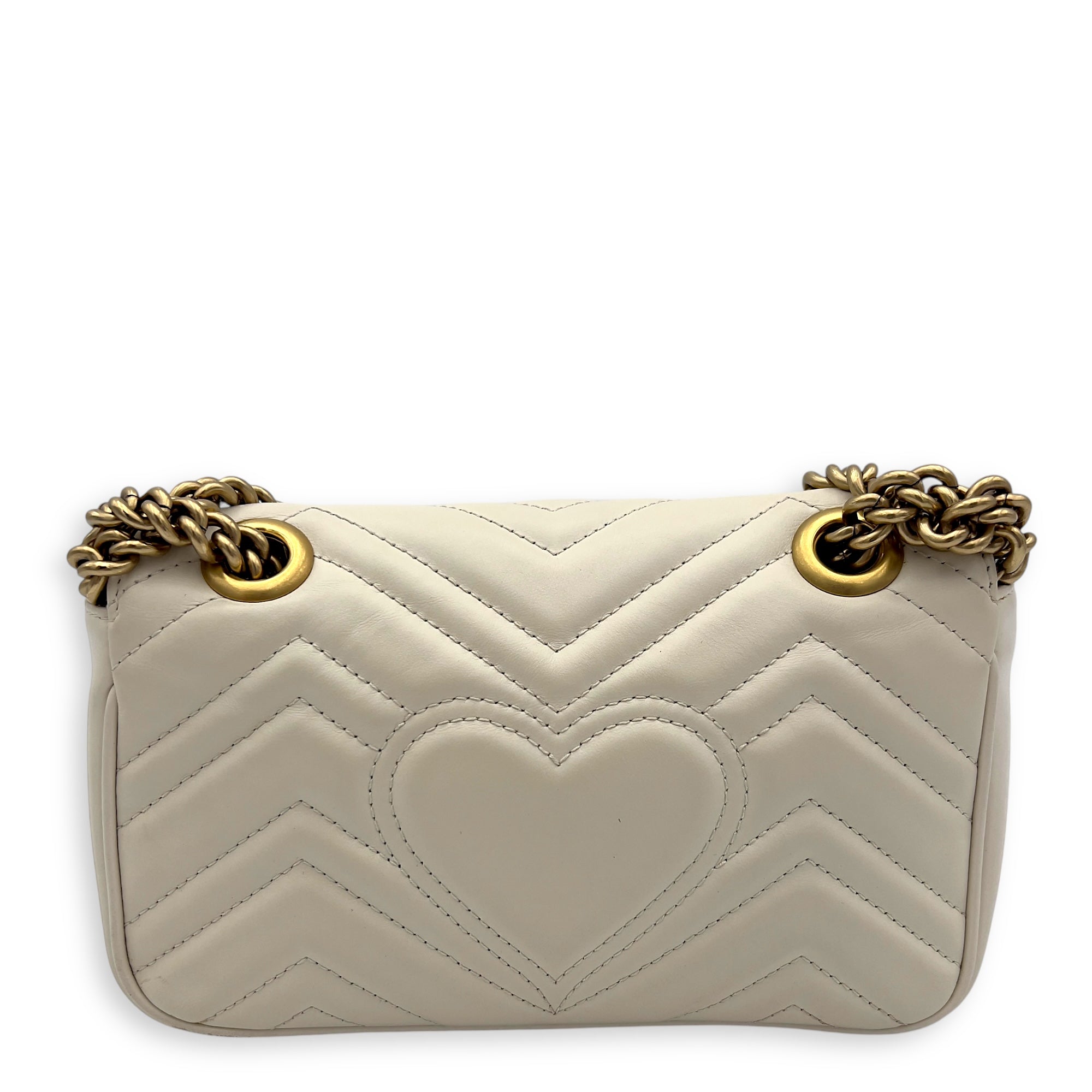 GG Marmont Shoulder Bag Mini White in Calfskin, Gold hardware
