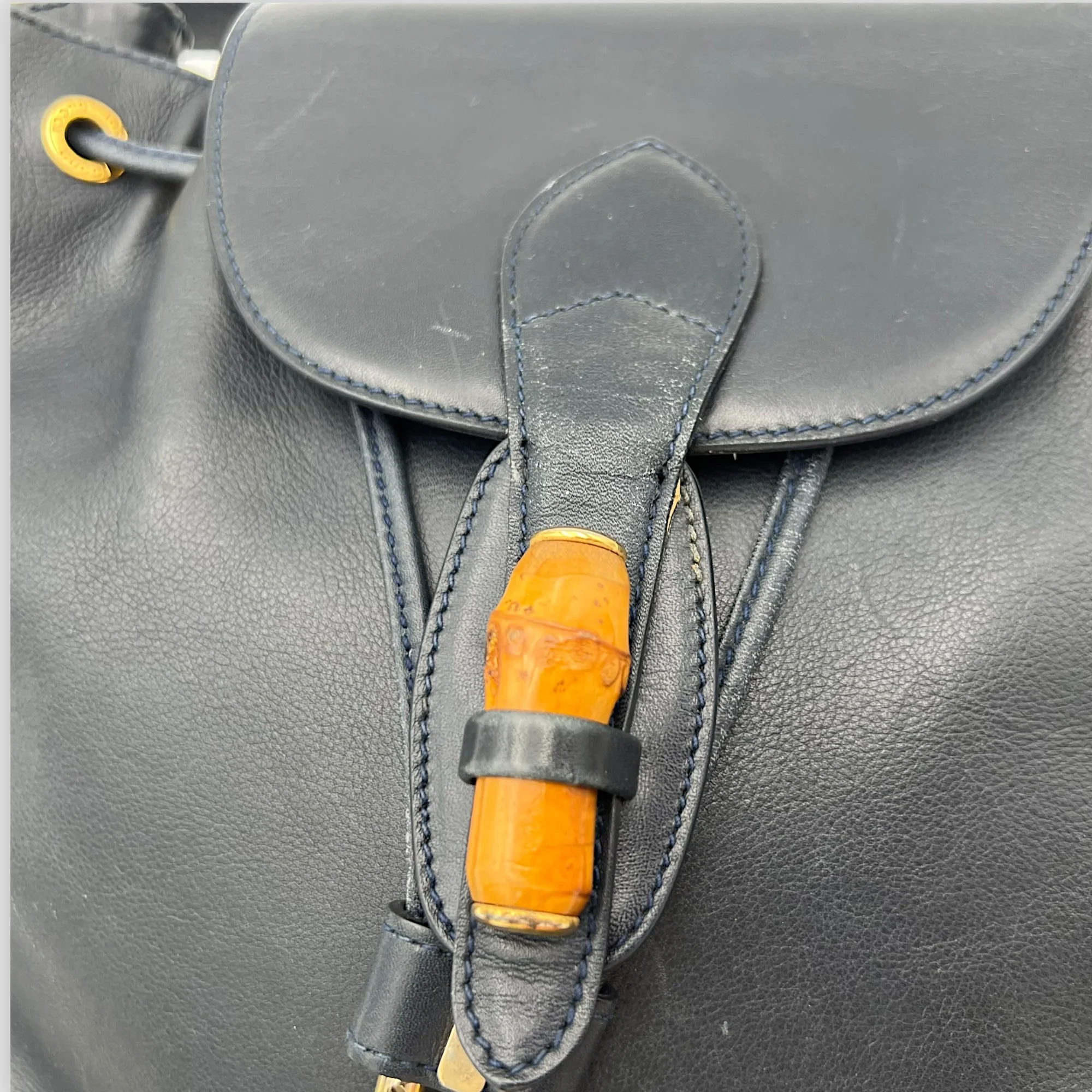 Bamboo Shoulder Bag Blue in Calfskin