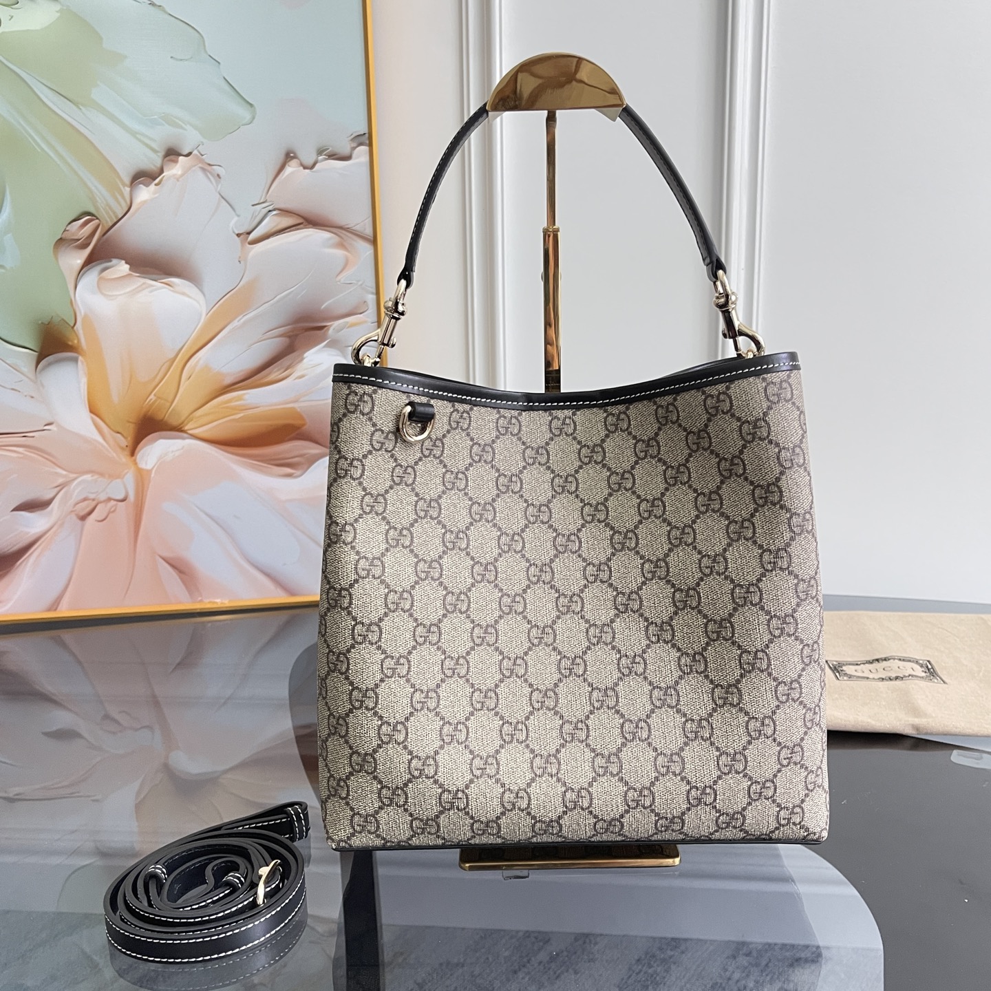 [TOP]Gucci GG Emblem Bucket Bag - Black