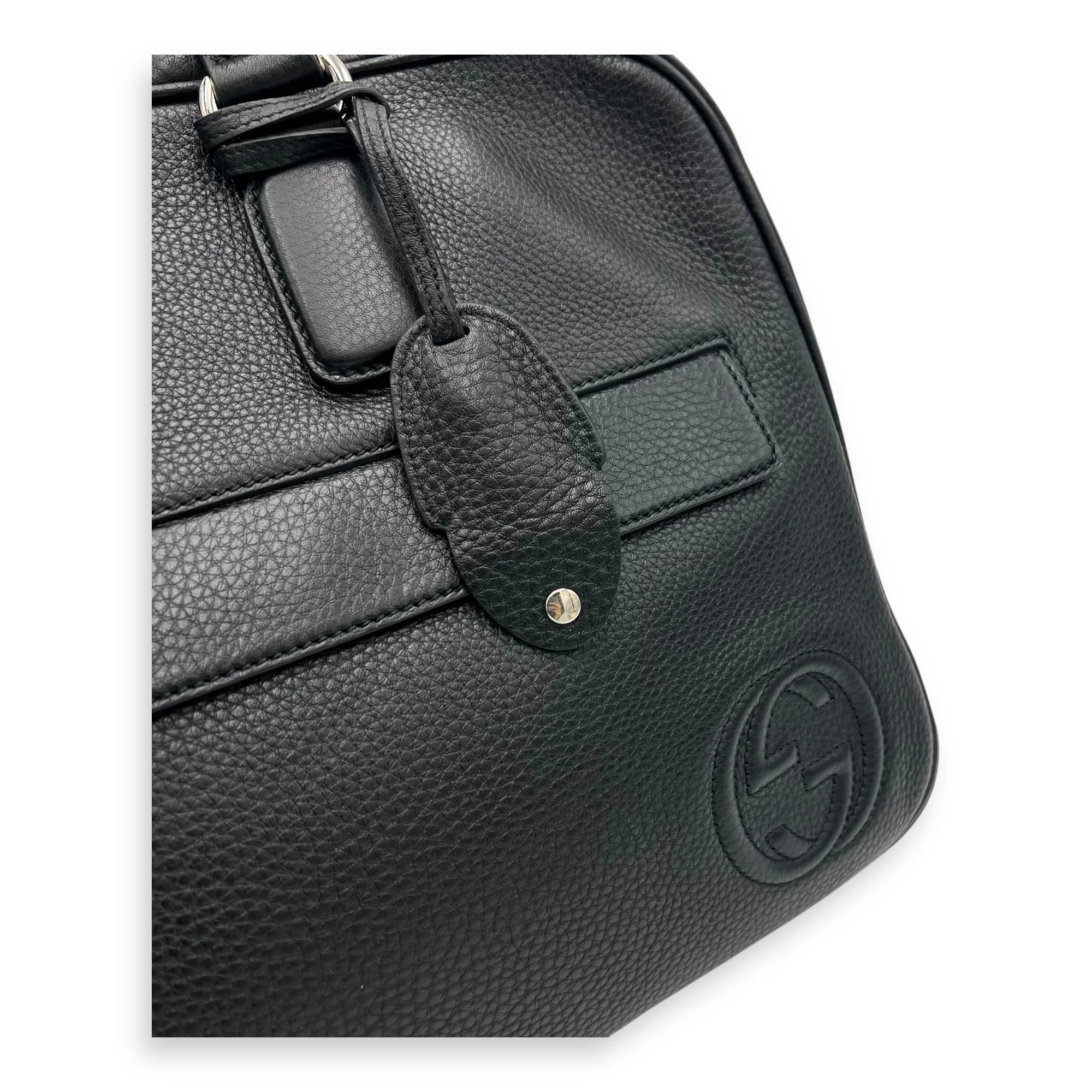 Soho Black Briefcase in Calfskin, Silver hardware