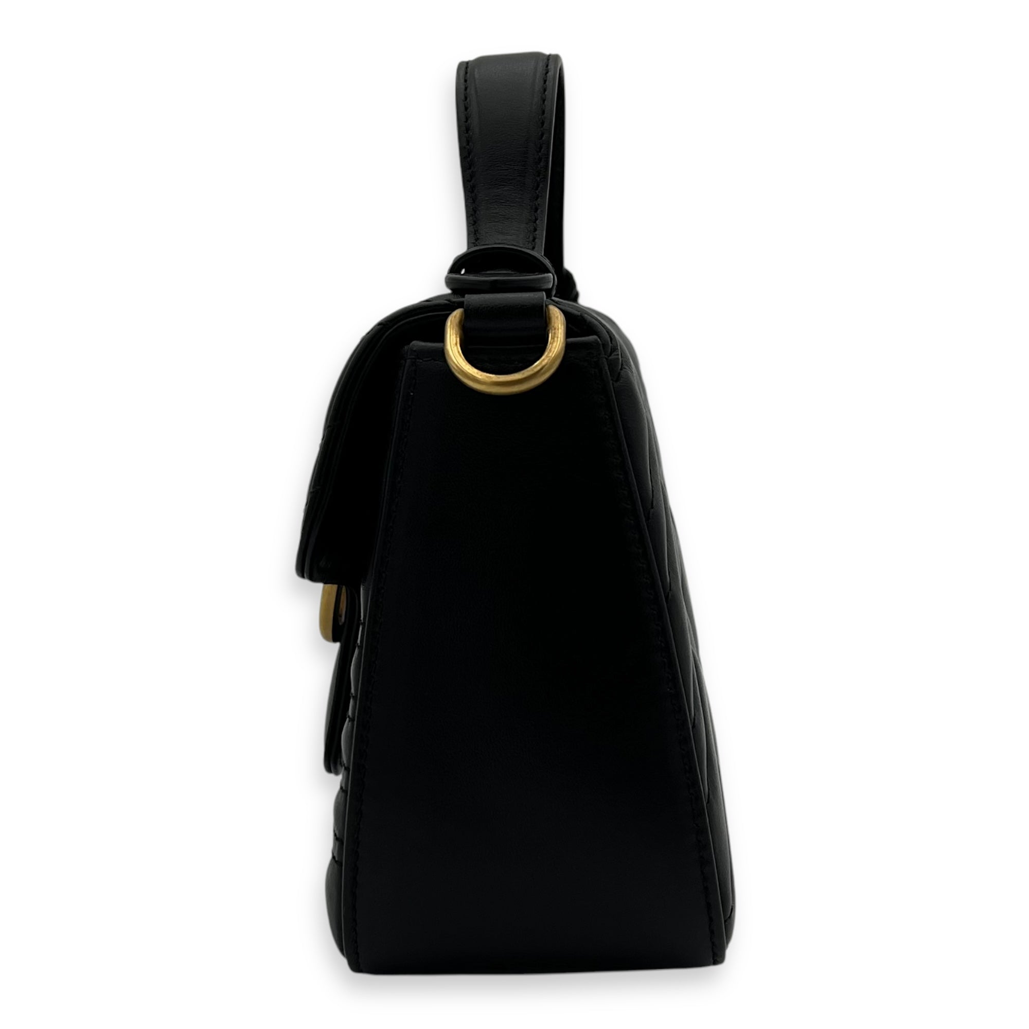GG Marmont Mini Black Top Handle Bag in Calfskin, Gold hardware