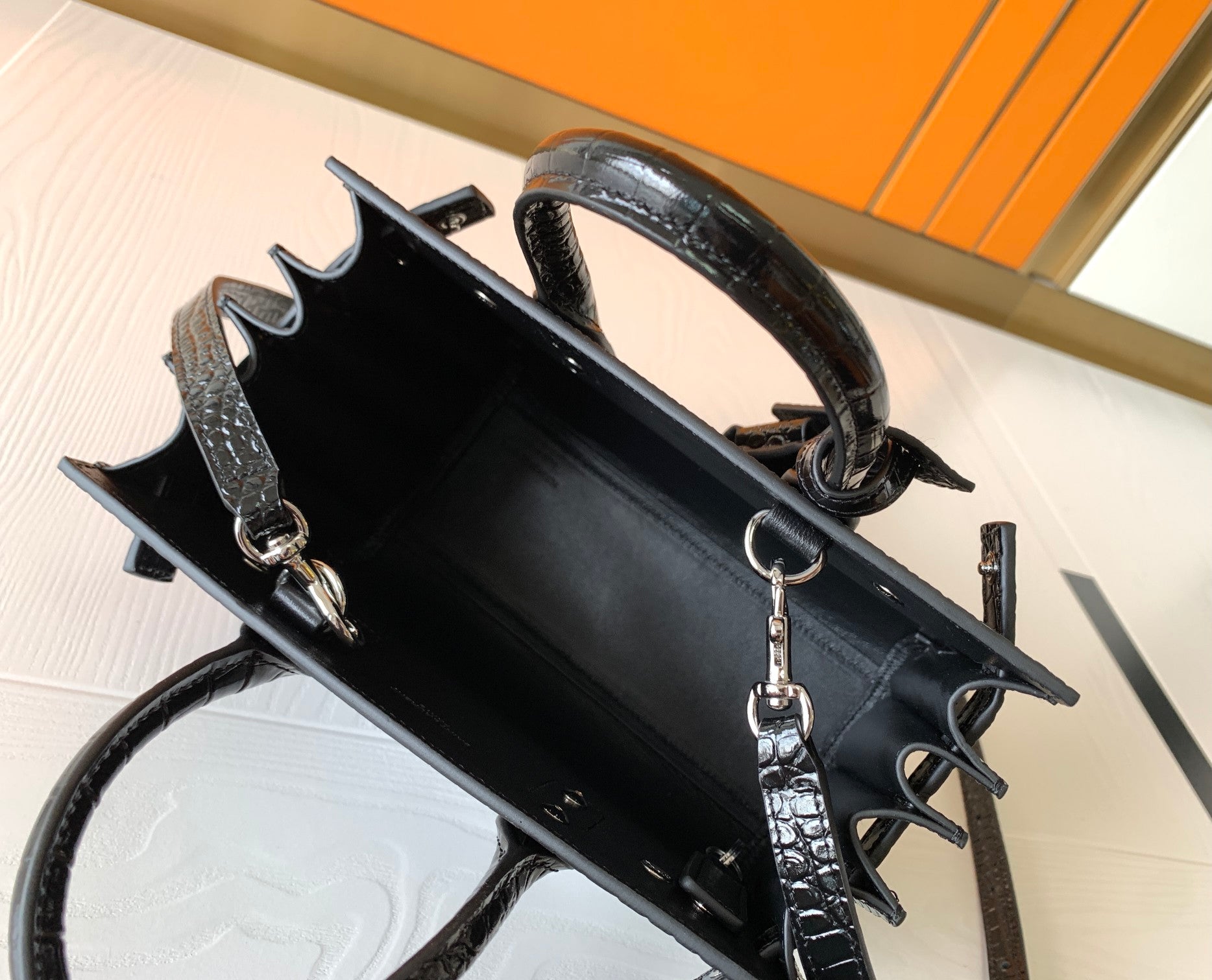 YSL Classic Sac De Jour Nano In Crocodile Shiny Embossed Leather