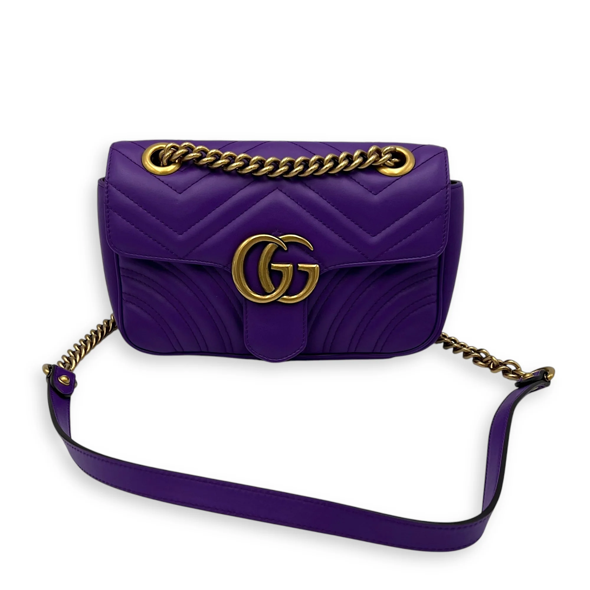 GG Marmont Mini Purple Shoulder Bag in Calfskin, Gold hardware