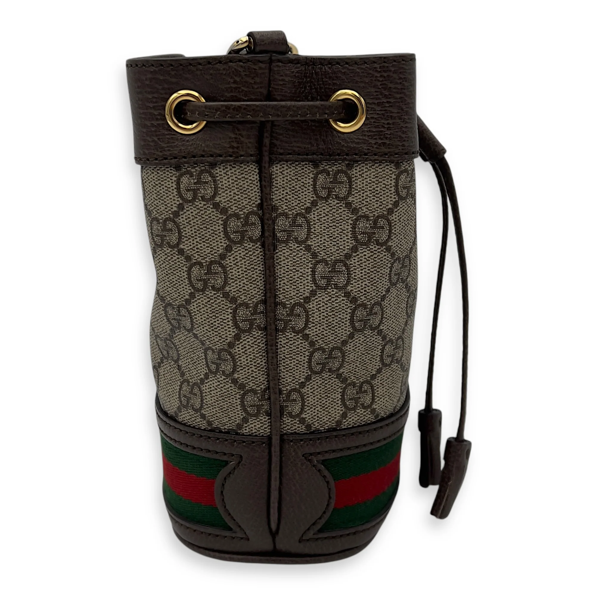 Ophidia Bucket Bag Brown in Coated Canvas, Gold hardware