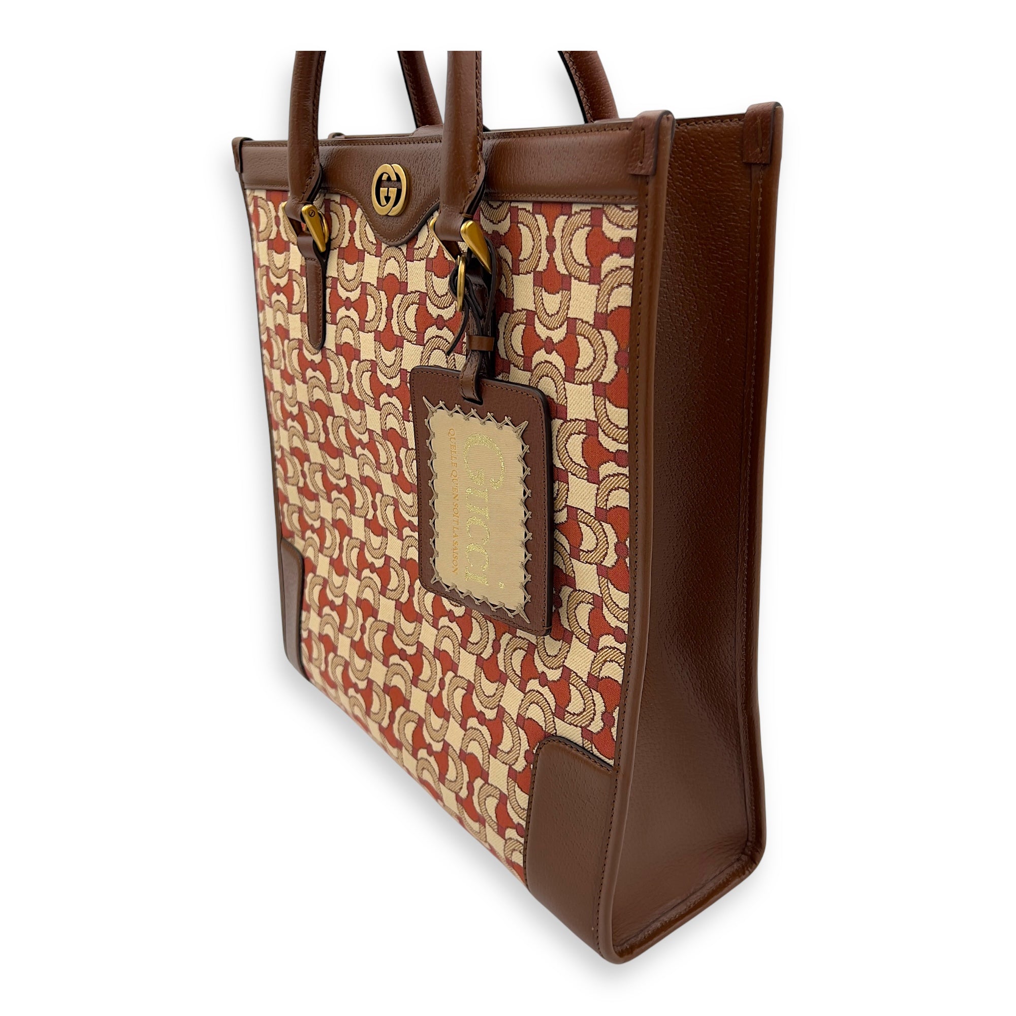 Interlocking G Red Tote Bag in Jacquard, Gold hardware