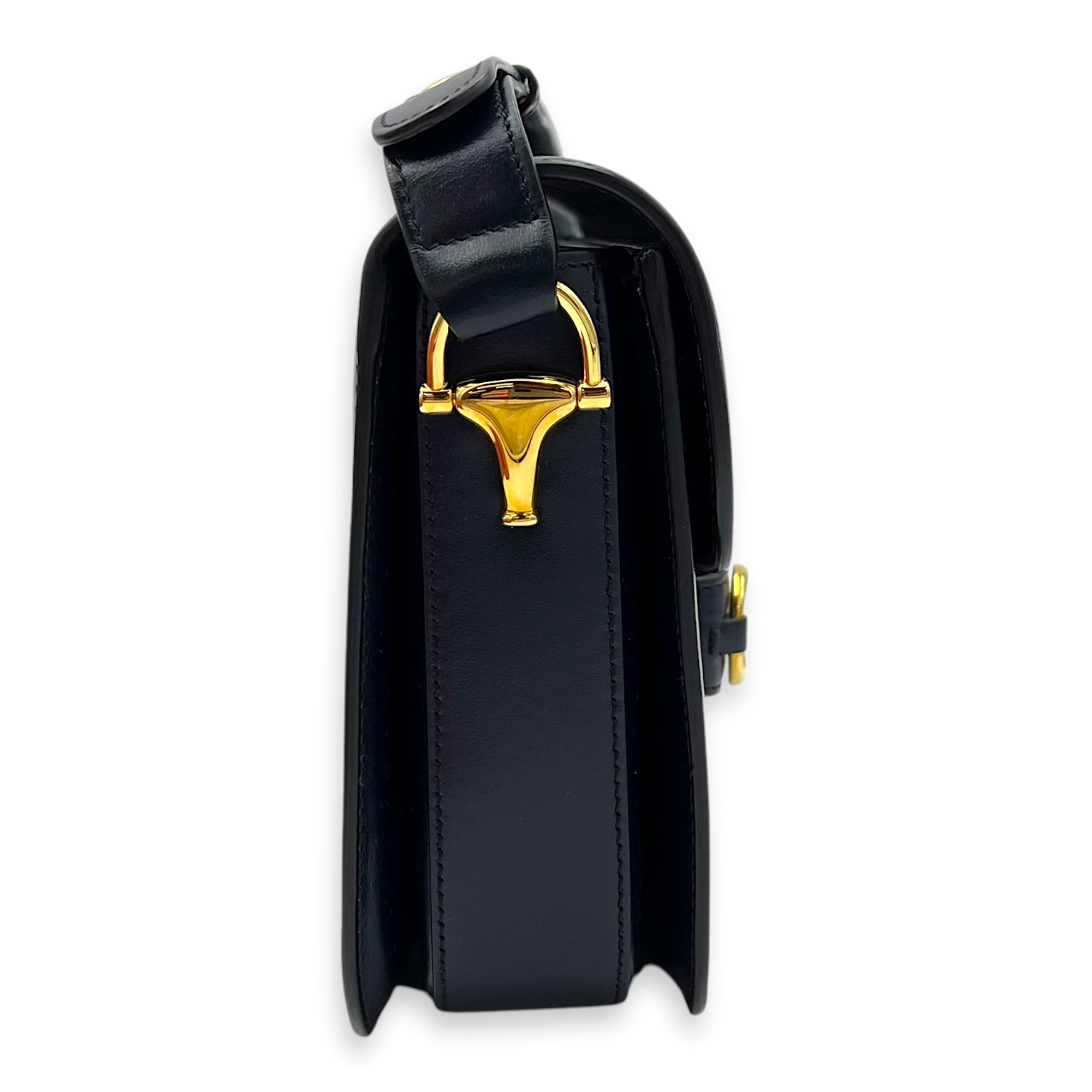 Horsebit 1955 Shoulder Bag Blue in Calfskin, Gold hardware
