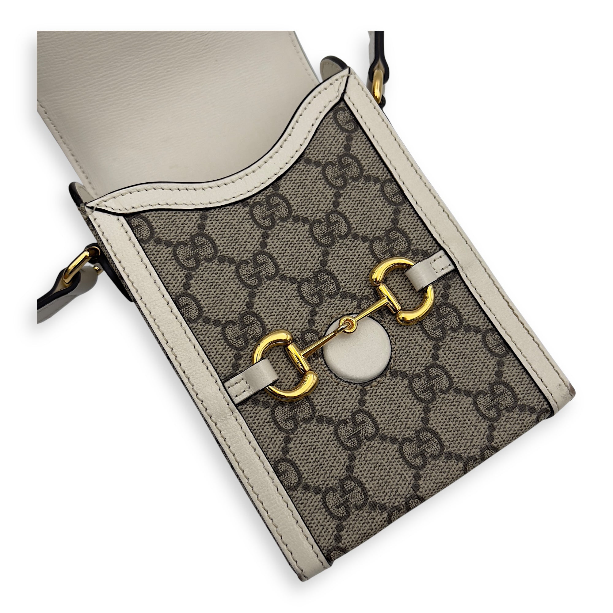 Horsebit 1955 Brown Crossbody Bag in Monogram Coated Canvas, Gold hardware