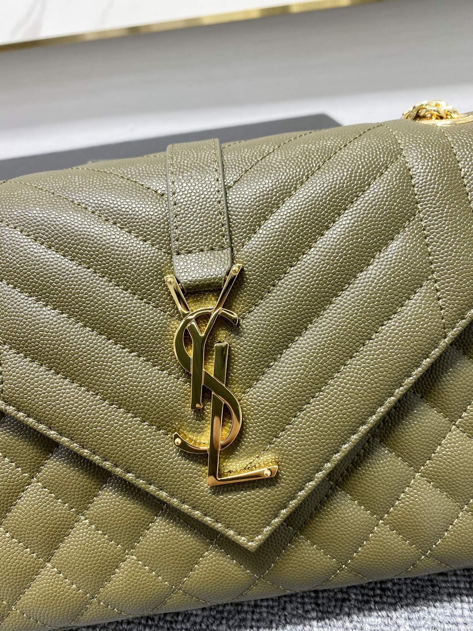 YSL Envelope Medium Bag In Mix Matelasse Grain De Poudre Embossed Leather