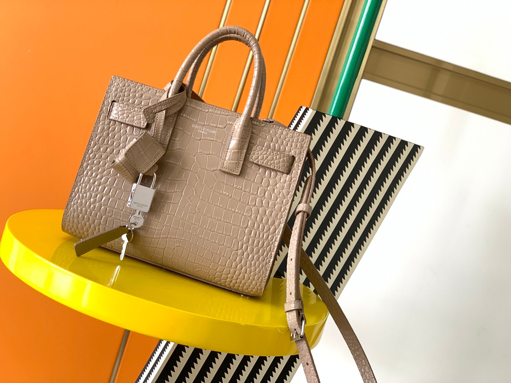 YSL Classic Sac De Jour Nano In Crocodile Shiny Embossed Leather