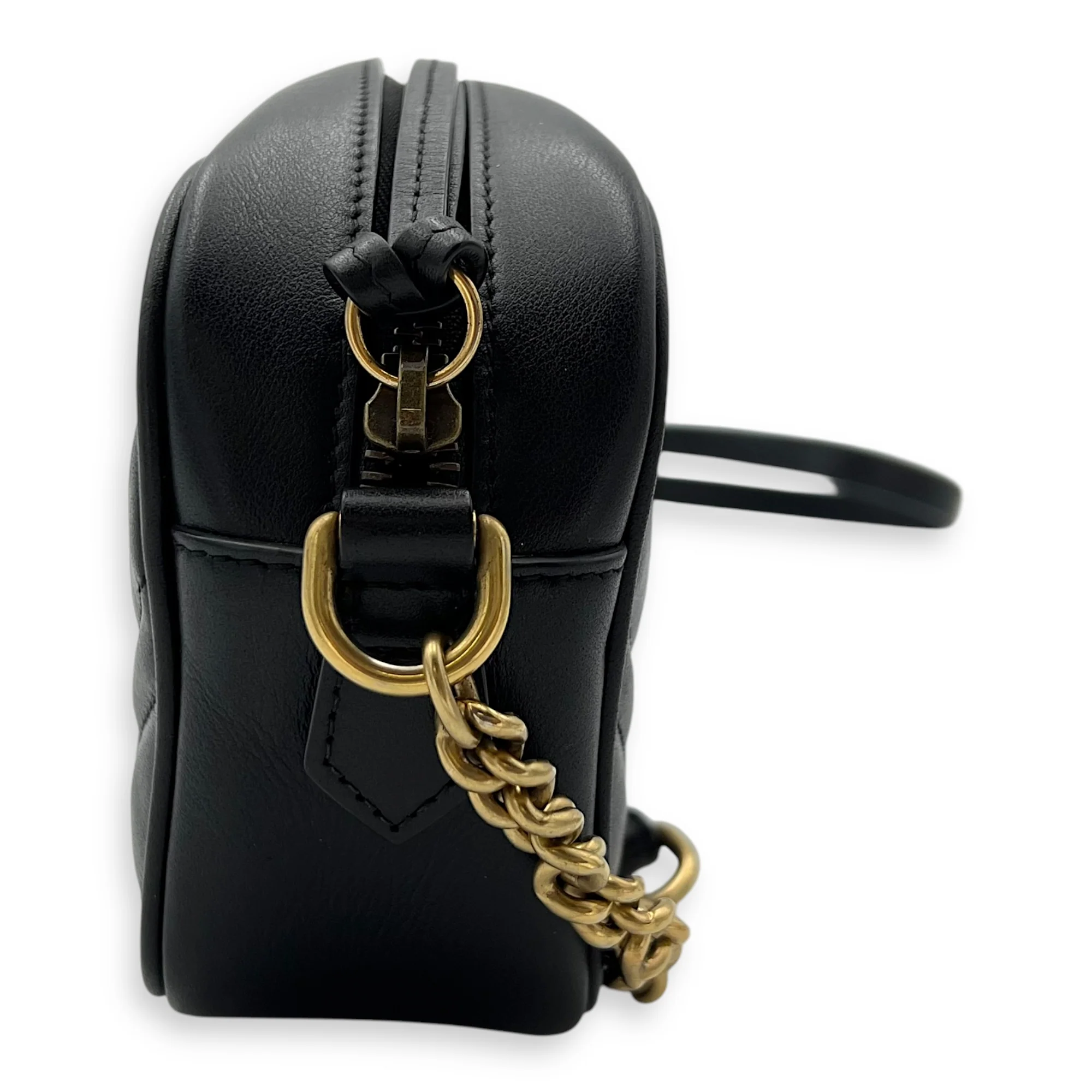 GG Marmont mini Black Crossbody Bag in Calfskin, Gold hardware