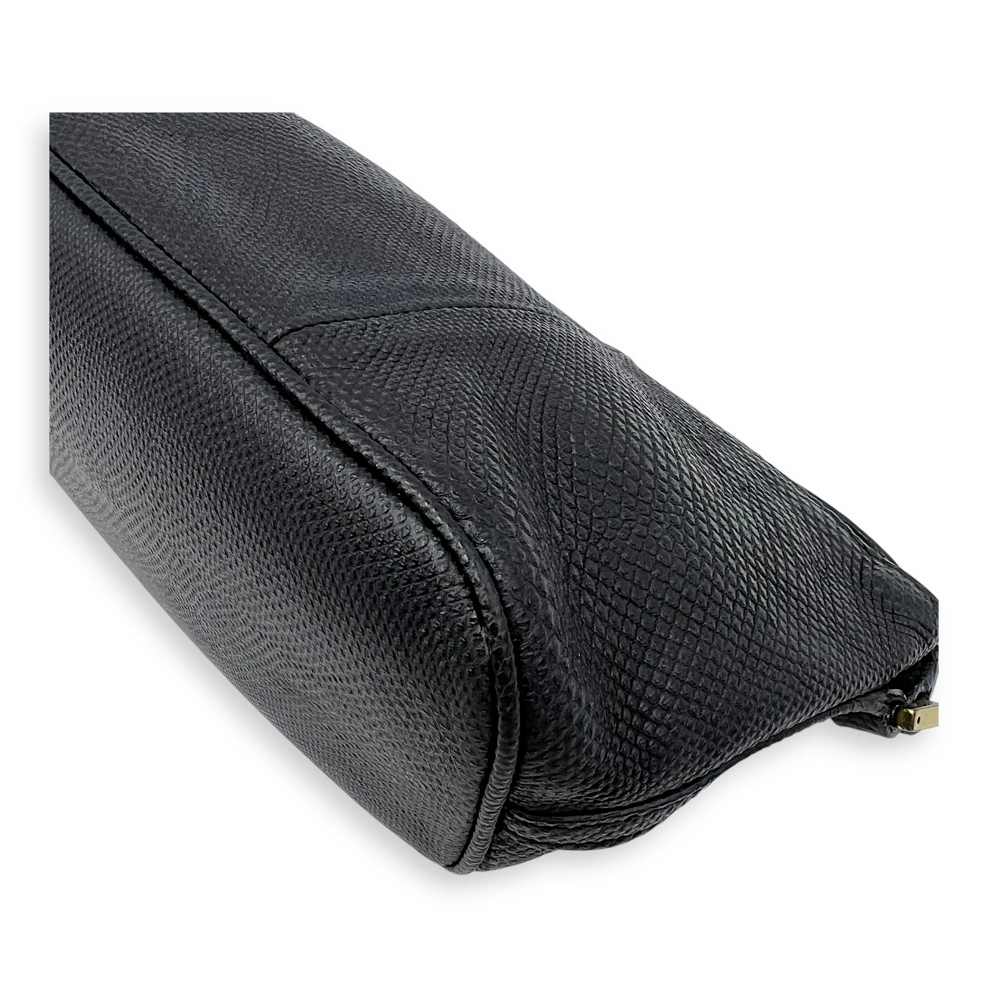 Pochette Boat Top Handle Bag Black in Snakeskin, Silver hardware