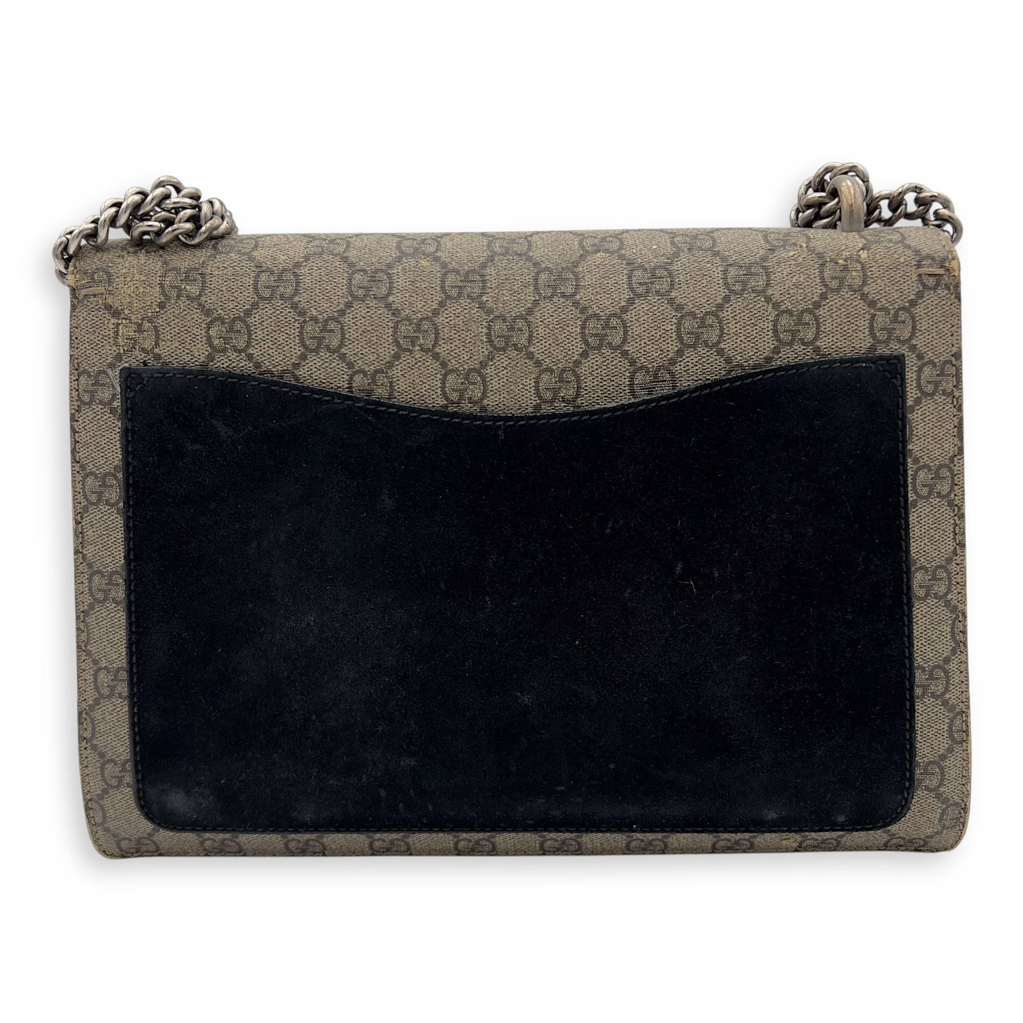Dionysus Shoulder Bag Beige in Suede Leather, Silver hardware