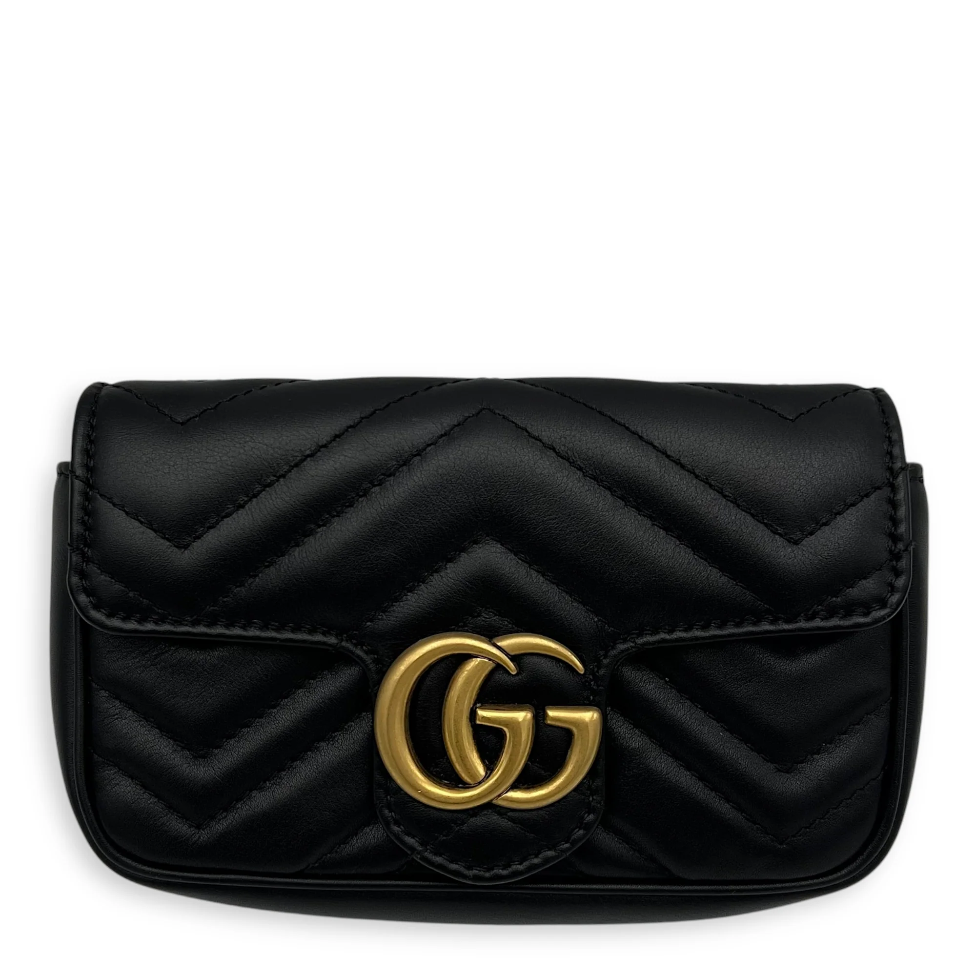 GG Marmont Crossbody Bag Super Mini Black in Calfskin, Gold hardware