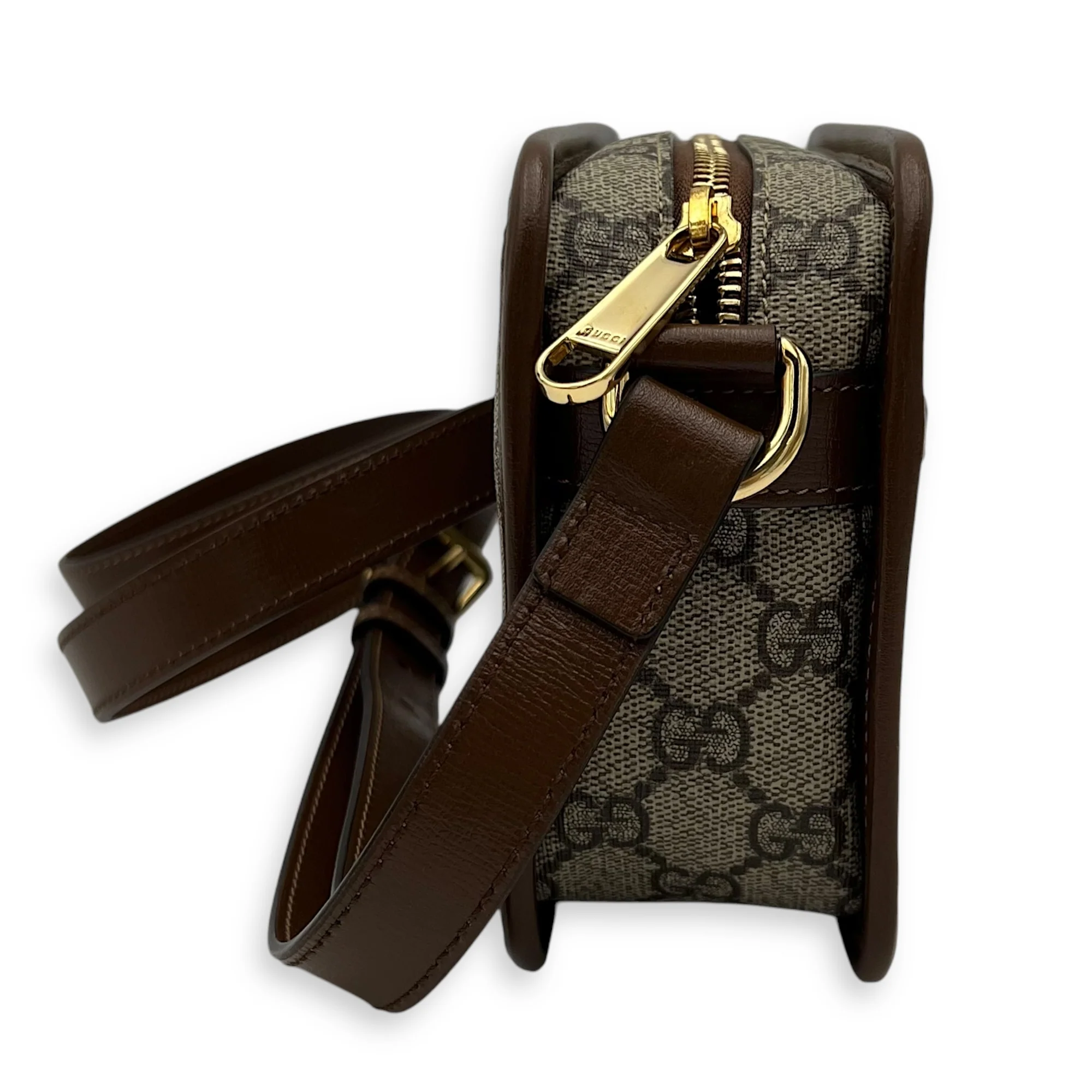 GG Supreme Interlocking Brown Messenger in Coated Canvas, Gold hardware