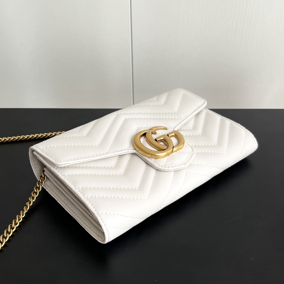 Gucci Marmont Chain Wallet - White Gold Wallet