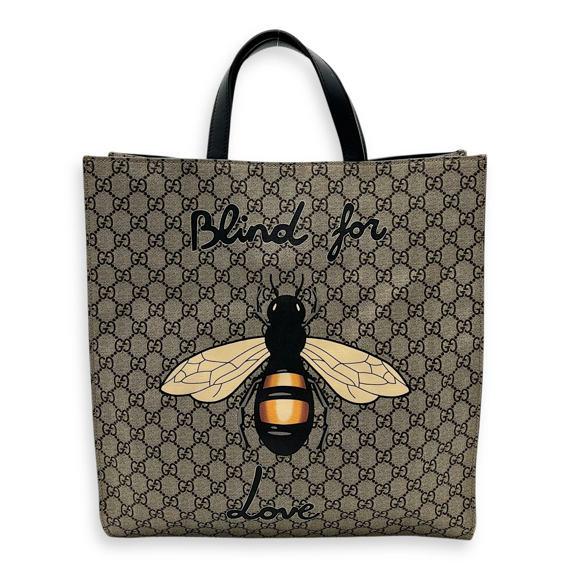 GG Supreme Bee Brown Tote Bag in Coated Canvas, Gold hardware