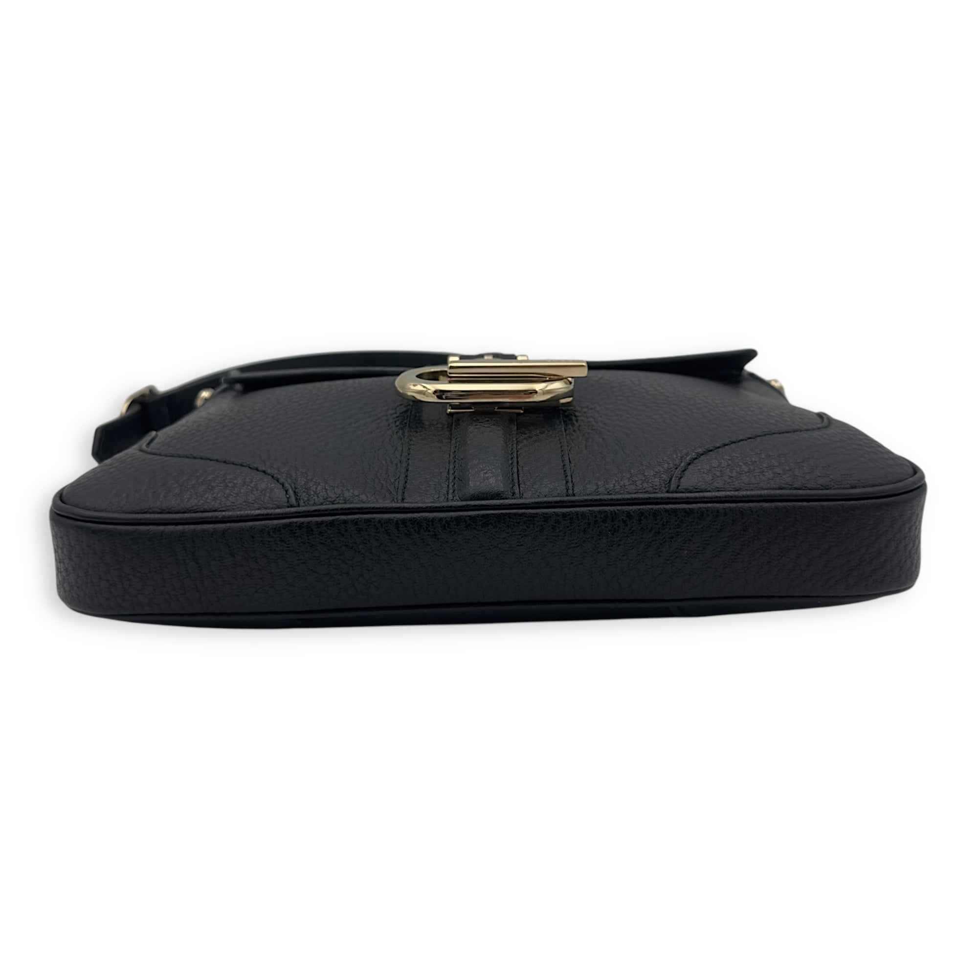 Logo Shoulder Bag Black in Calfskin, Gold hardware