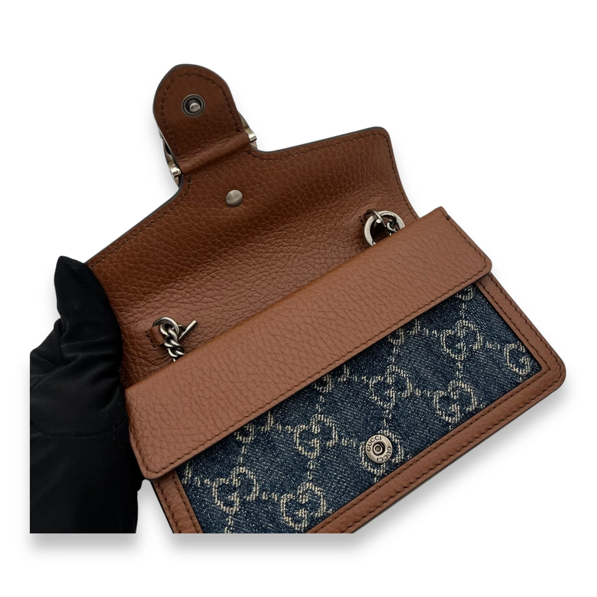 Dionysus Crossbody Bag Super Mini Blue in Denim, Silver hardware