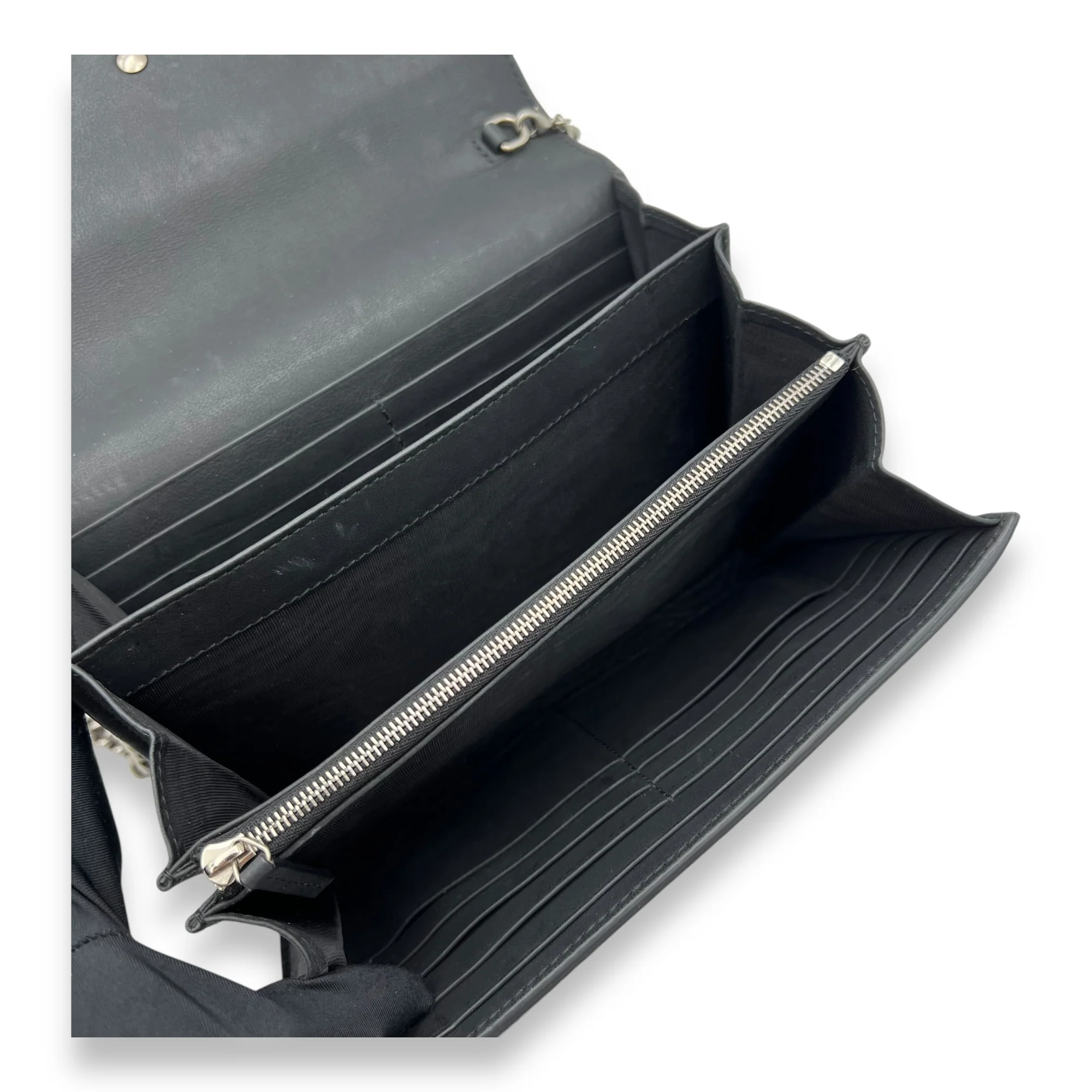 Dionysus Black Wallet On Chain in Suede Leather, Ruthenium hardware