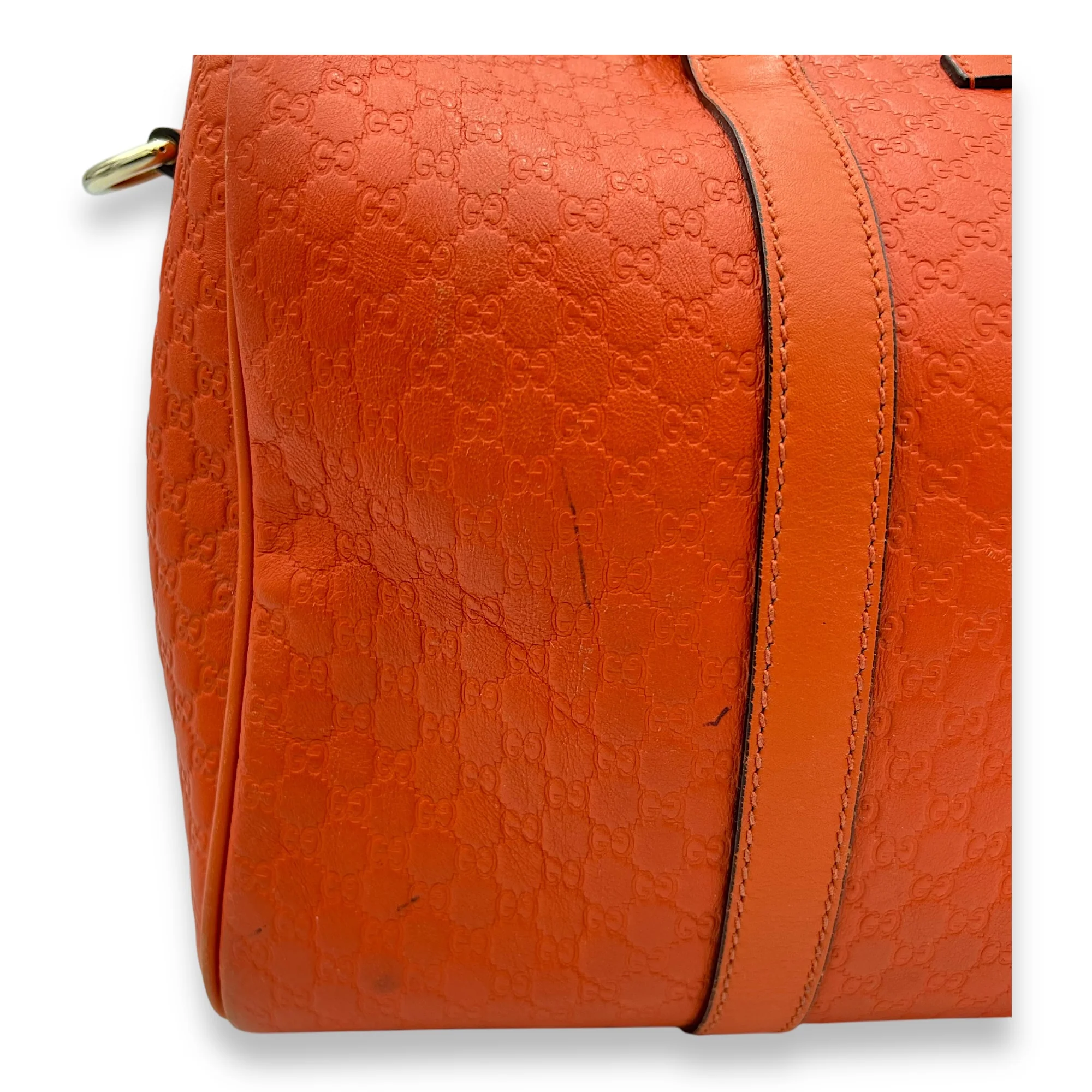 Boston Top Handle Bag Orange in Guccissima Leather, Gold hardware