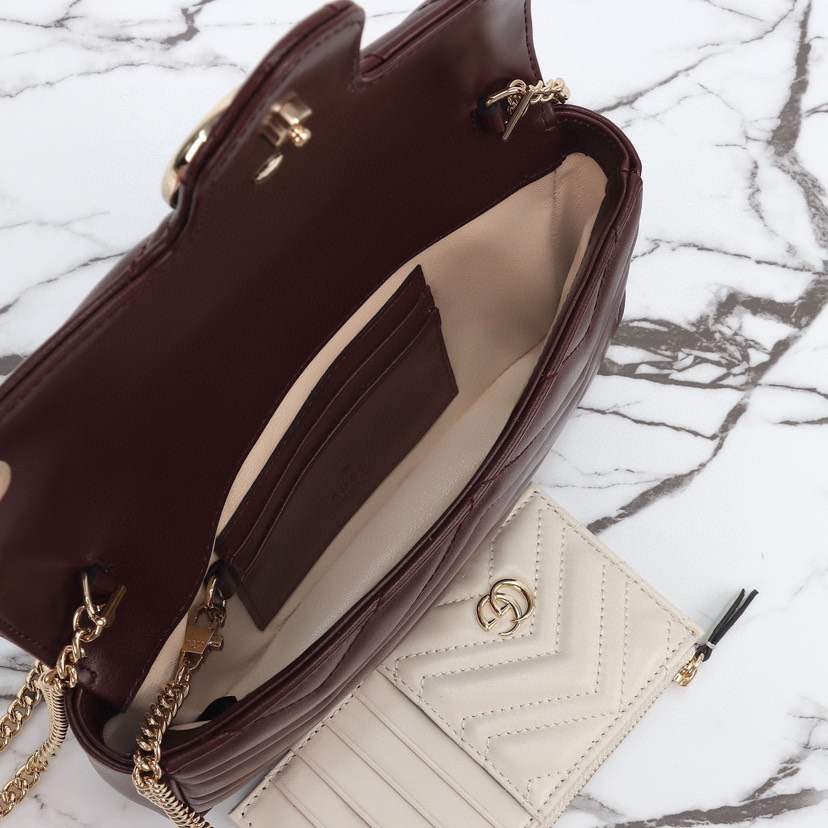 Gucci GG Marmont Red Matelassé Chevron Leather Small Shoulder Bag