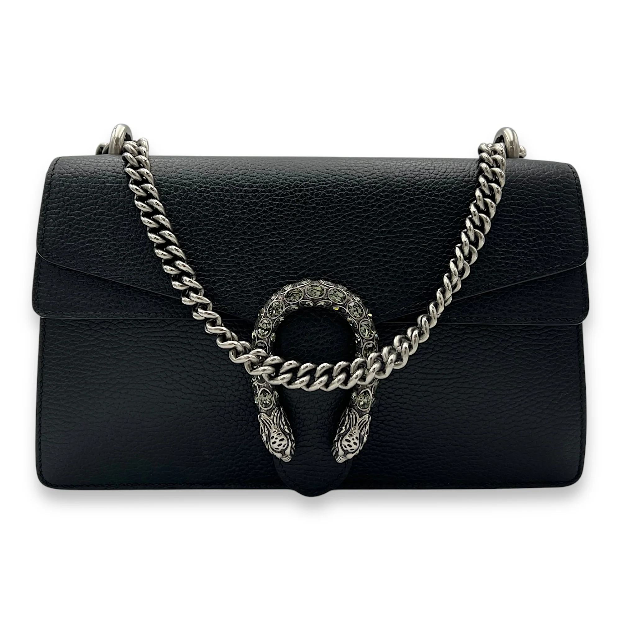 Dionysus Shoulder Bag Black in Calfskin, Silver hardware