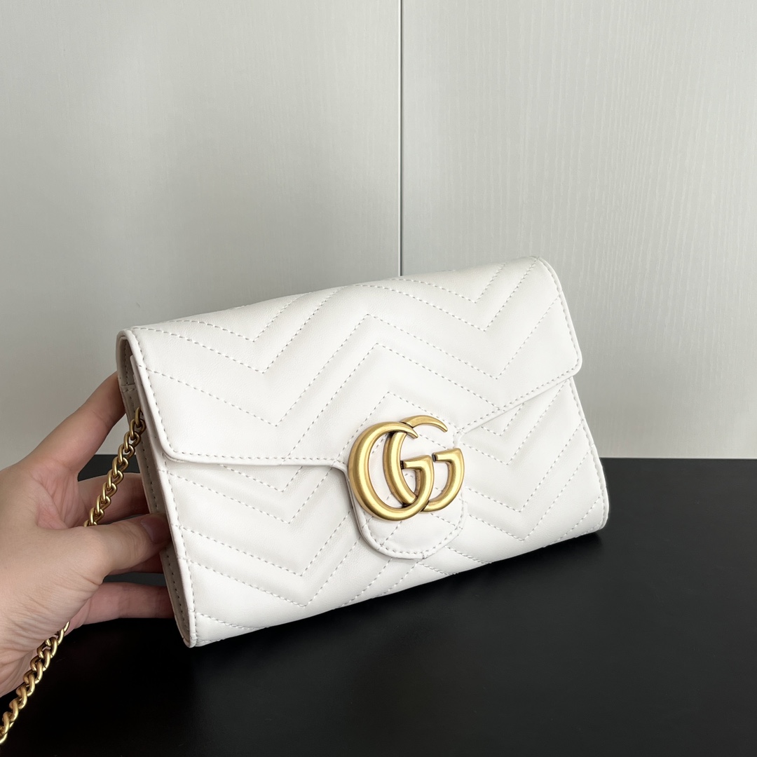 Gucci Marmont Chain Wallet - White Gold Wallet