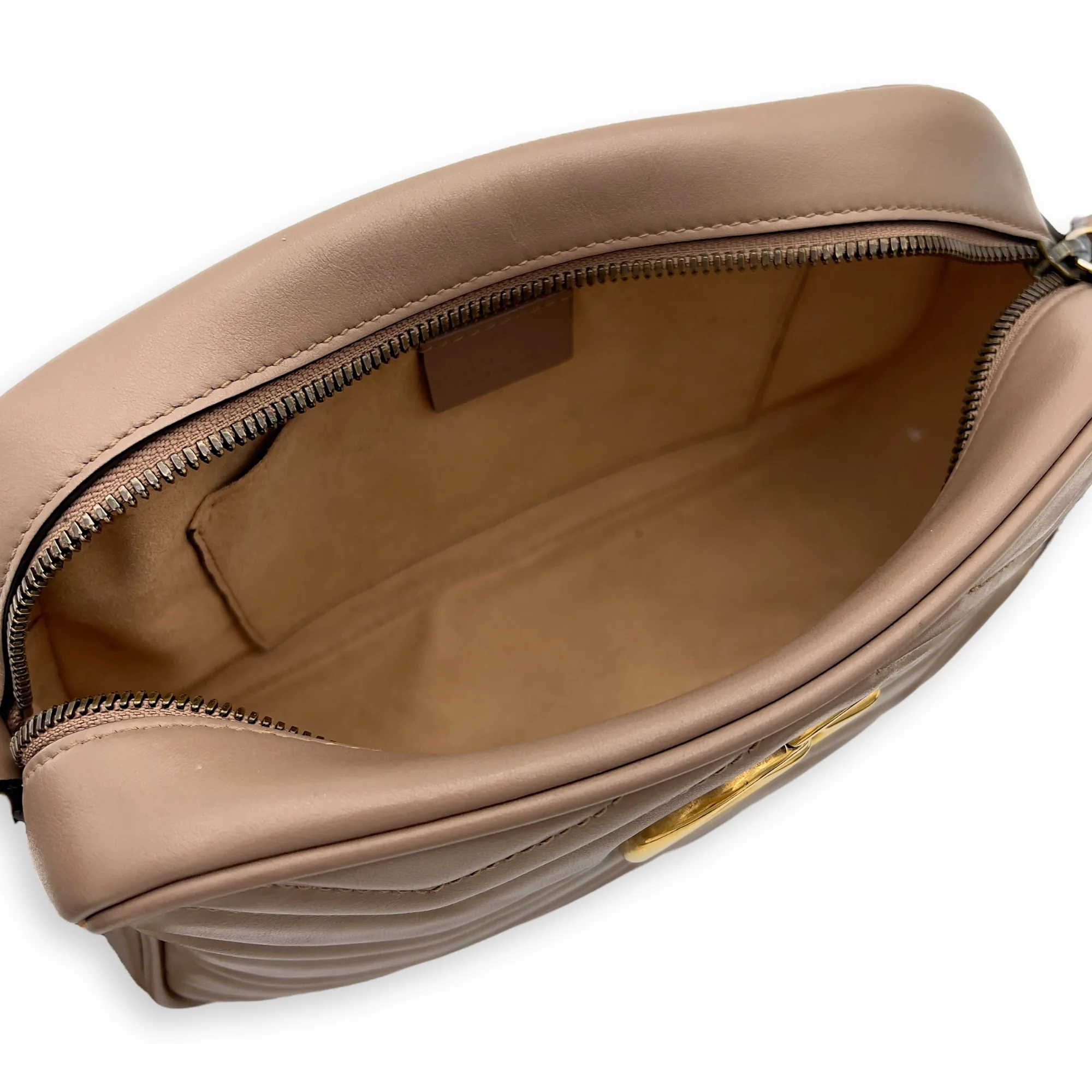 GG Marmont Small Beige Shoulder Bag in Calfskin, Gold hardware
