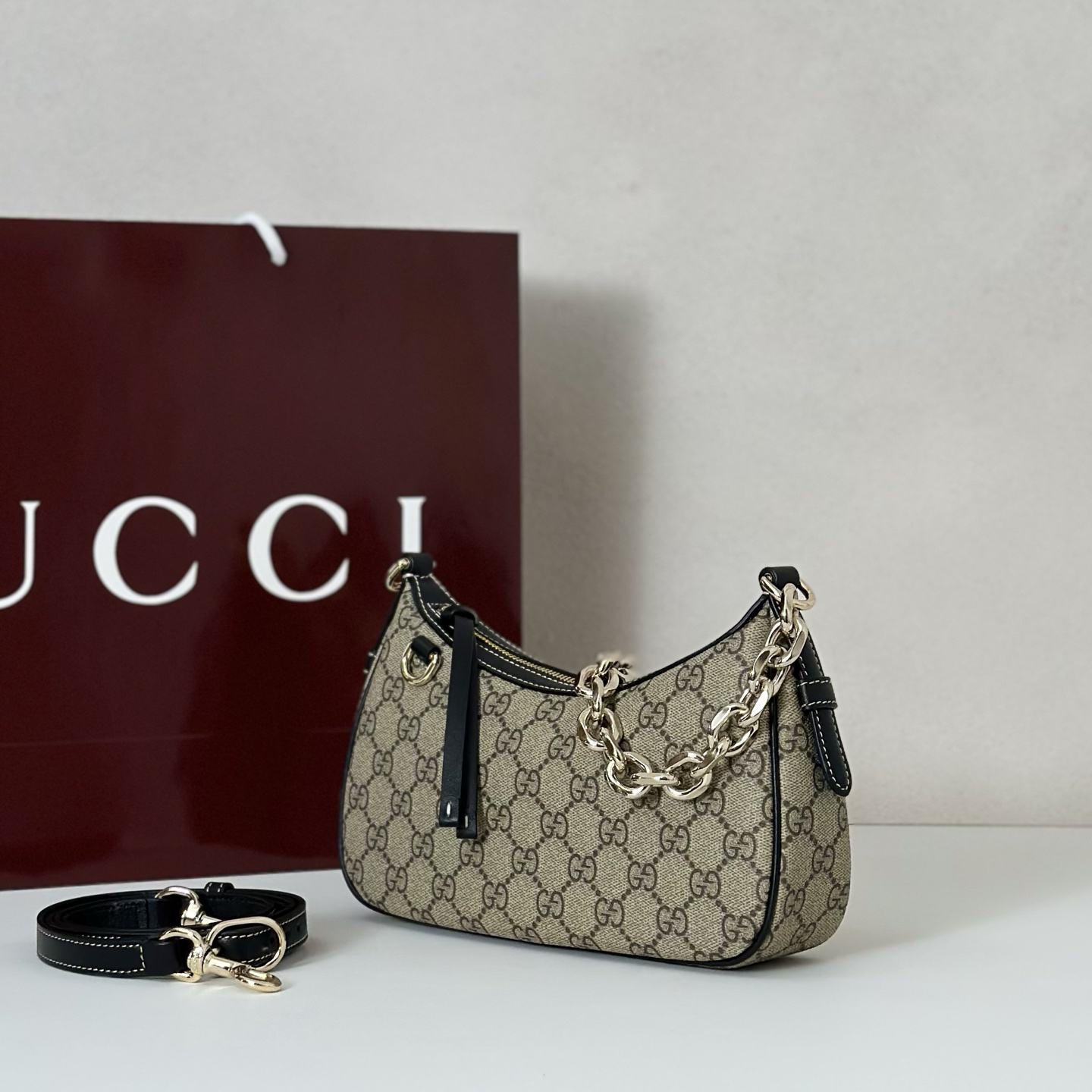 Gucci GG Emblem small shoulder bag- Black