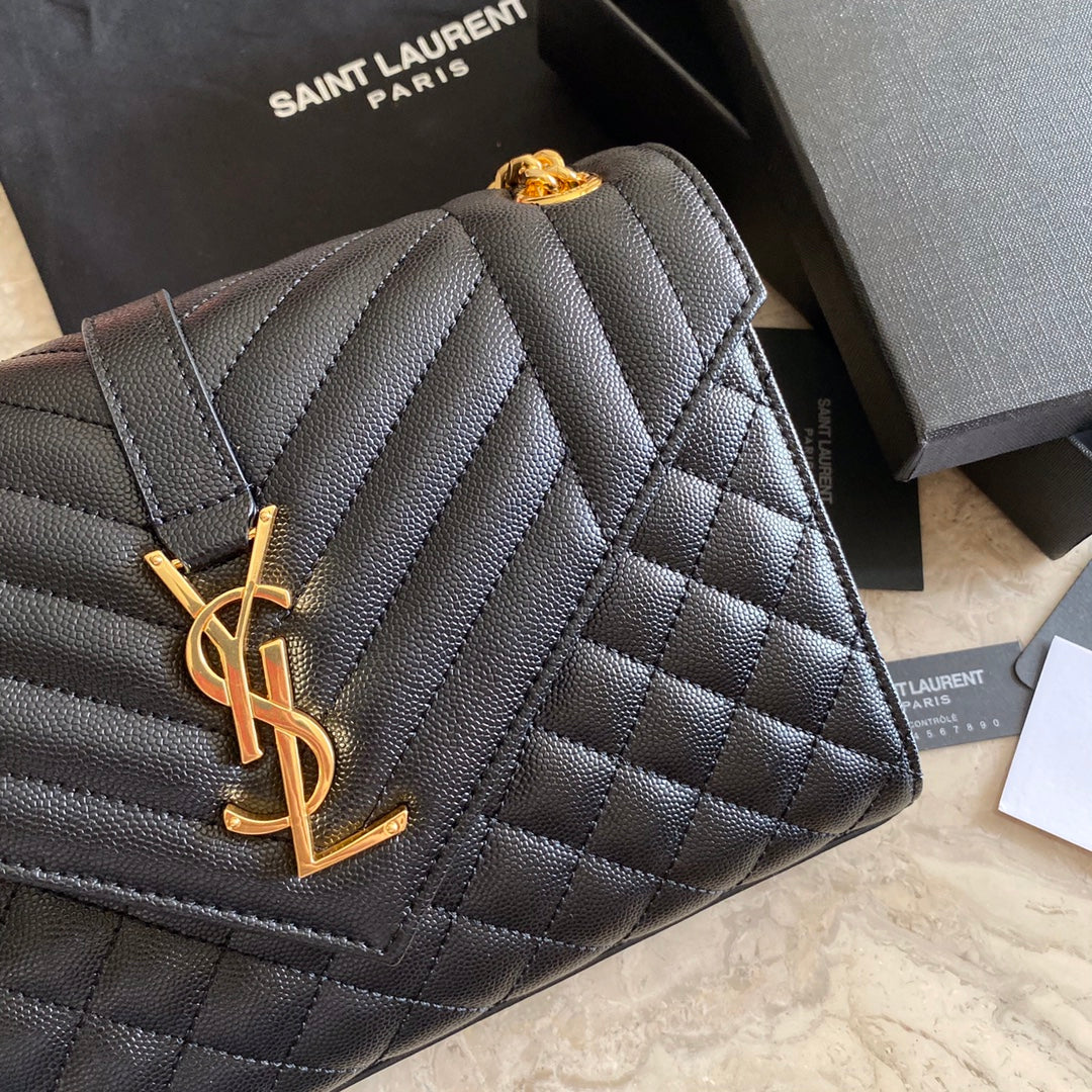 YSL Envelope Medium Bag In Mix Matelasse Grain De Poudre Embossed Leather