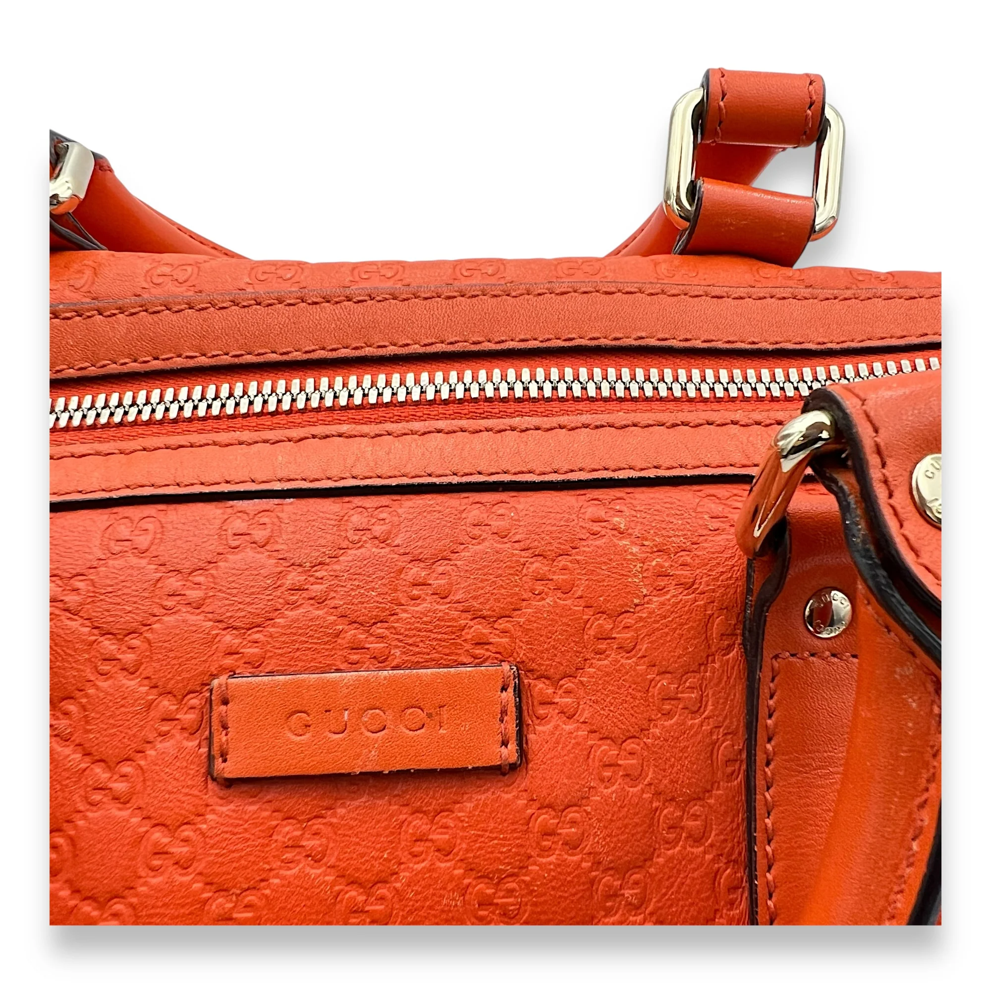Boston Top Handle Bag Orange in Guccissima Leather, Gold hardware
