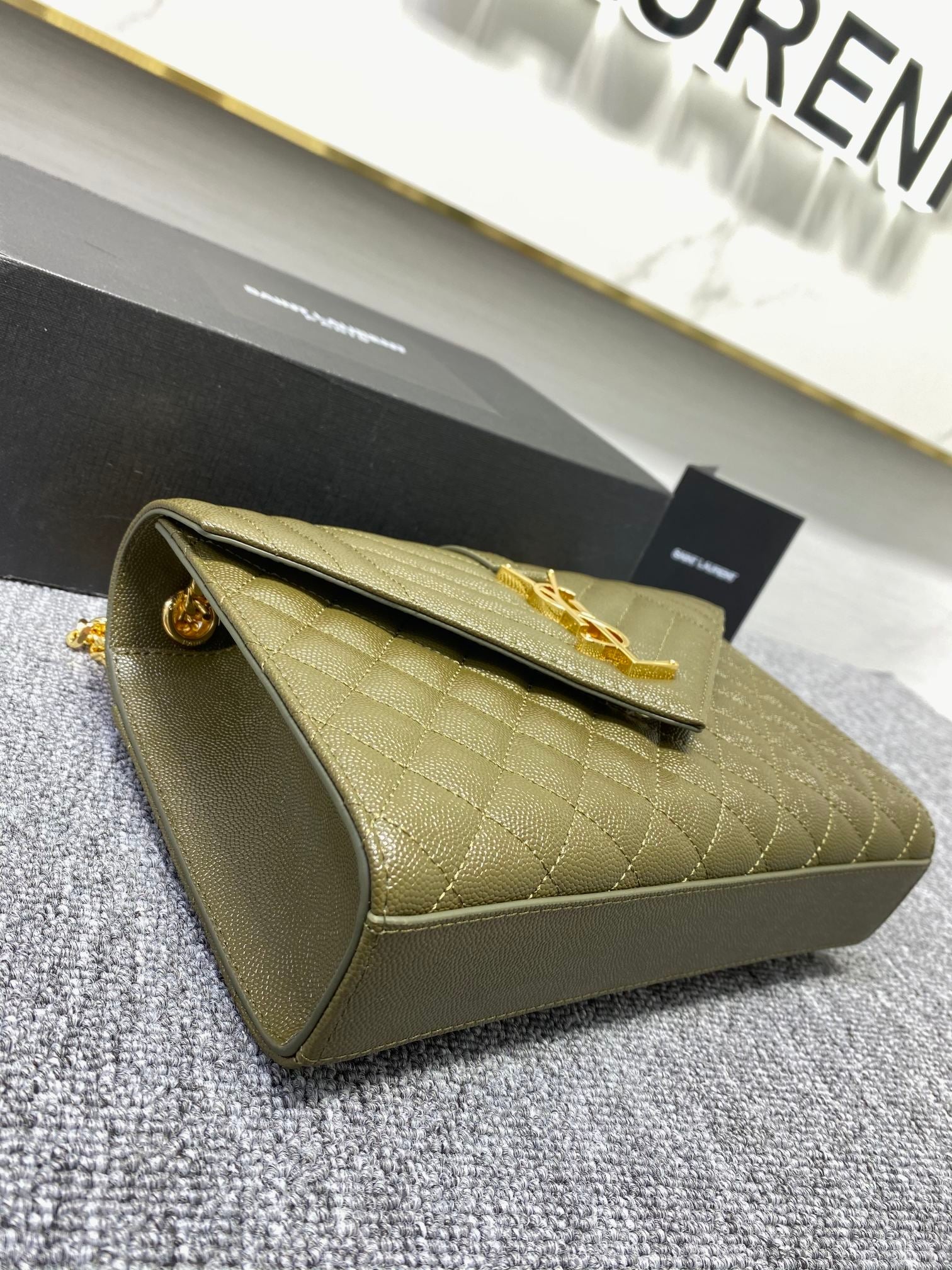 YSL Envelope Medium Bag In Mix Matelasse Grain De Poudre Embossed Leather
