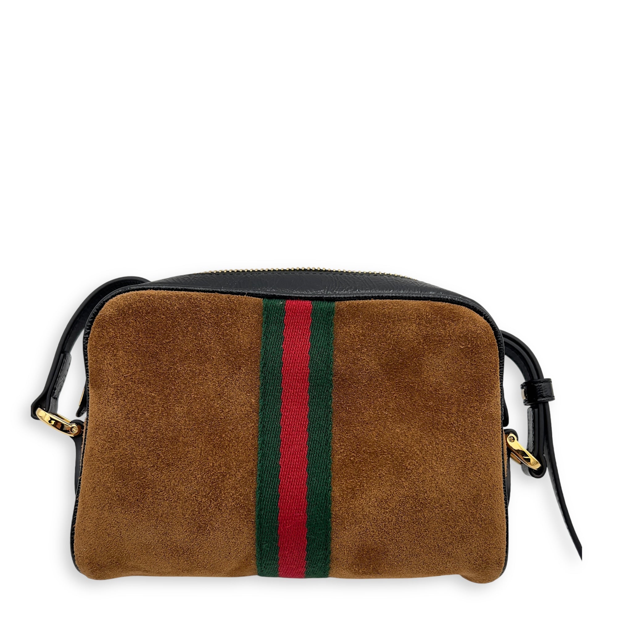 Ophidia Crossbody Bag Brown in Suede Leather, Gold hardware