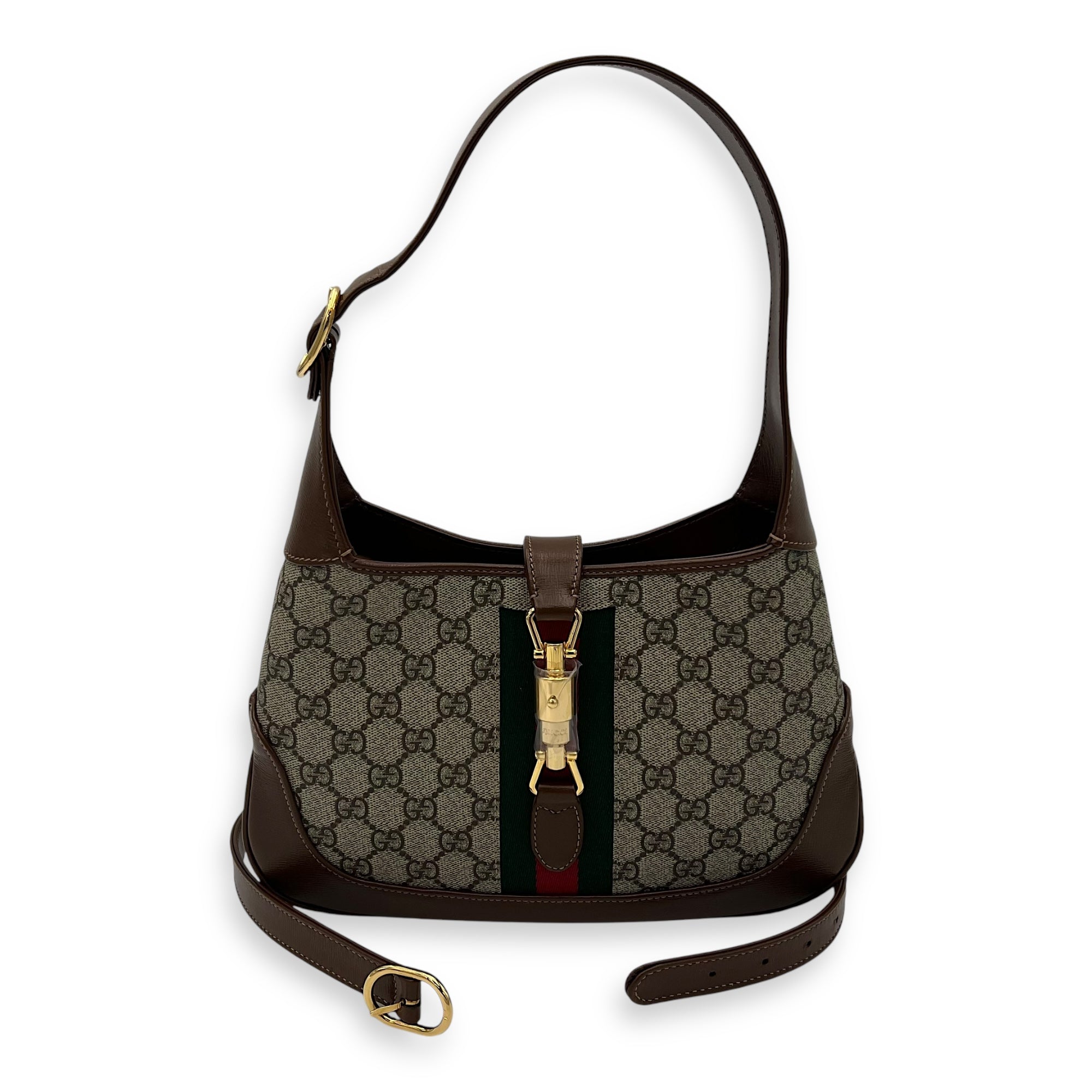 Jackie 1961 Brown Shoulder Bag in Monogram Coated Canvas, Gold hardware