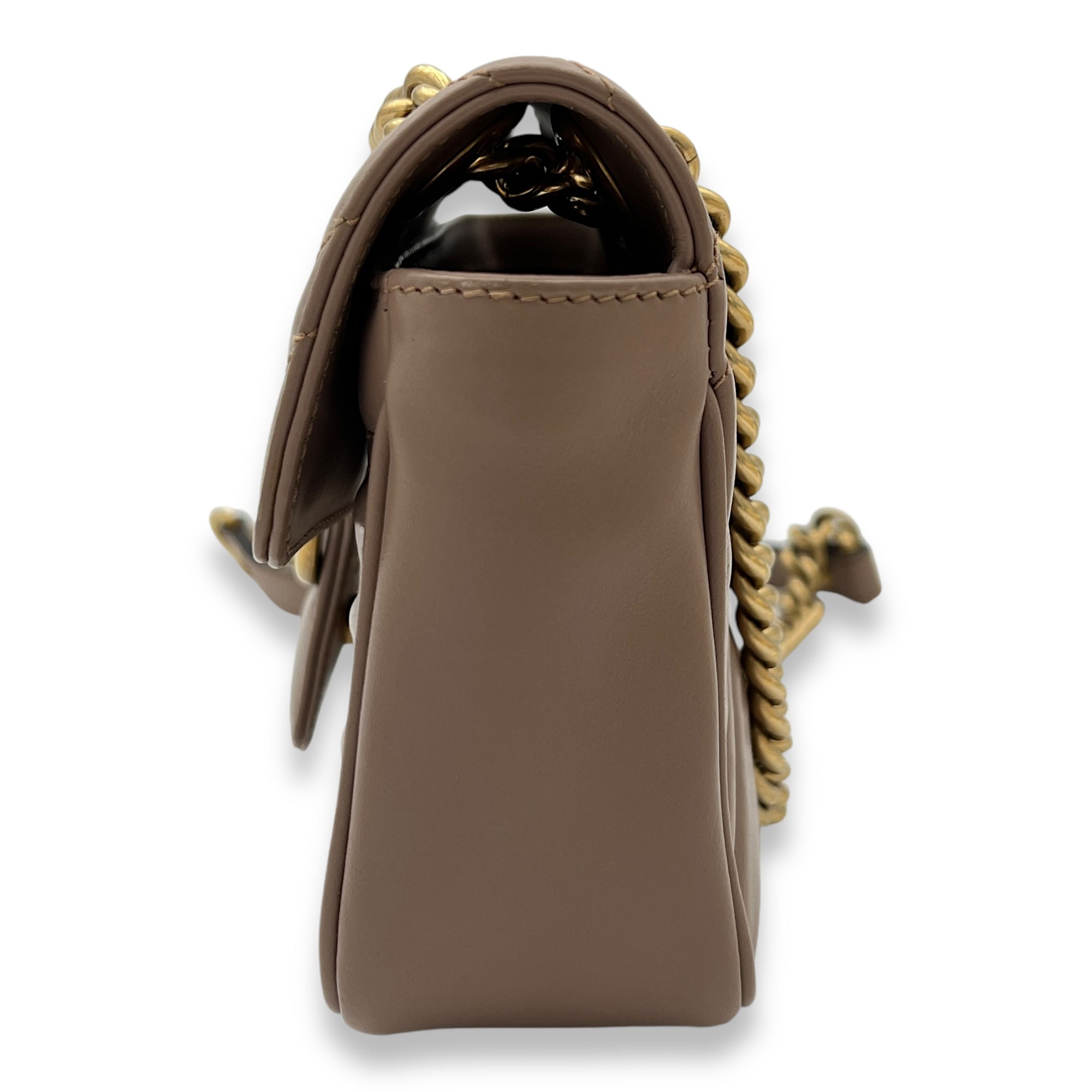 GG Marmont Mini Beige Crossbody Bag in Calfskin, Gold hardware